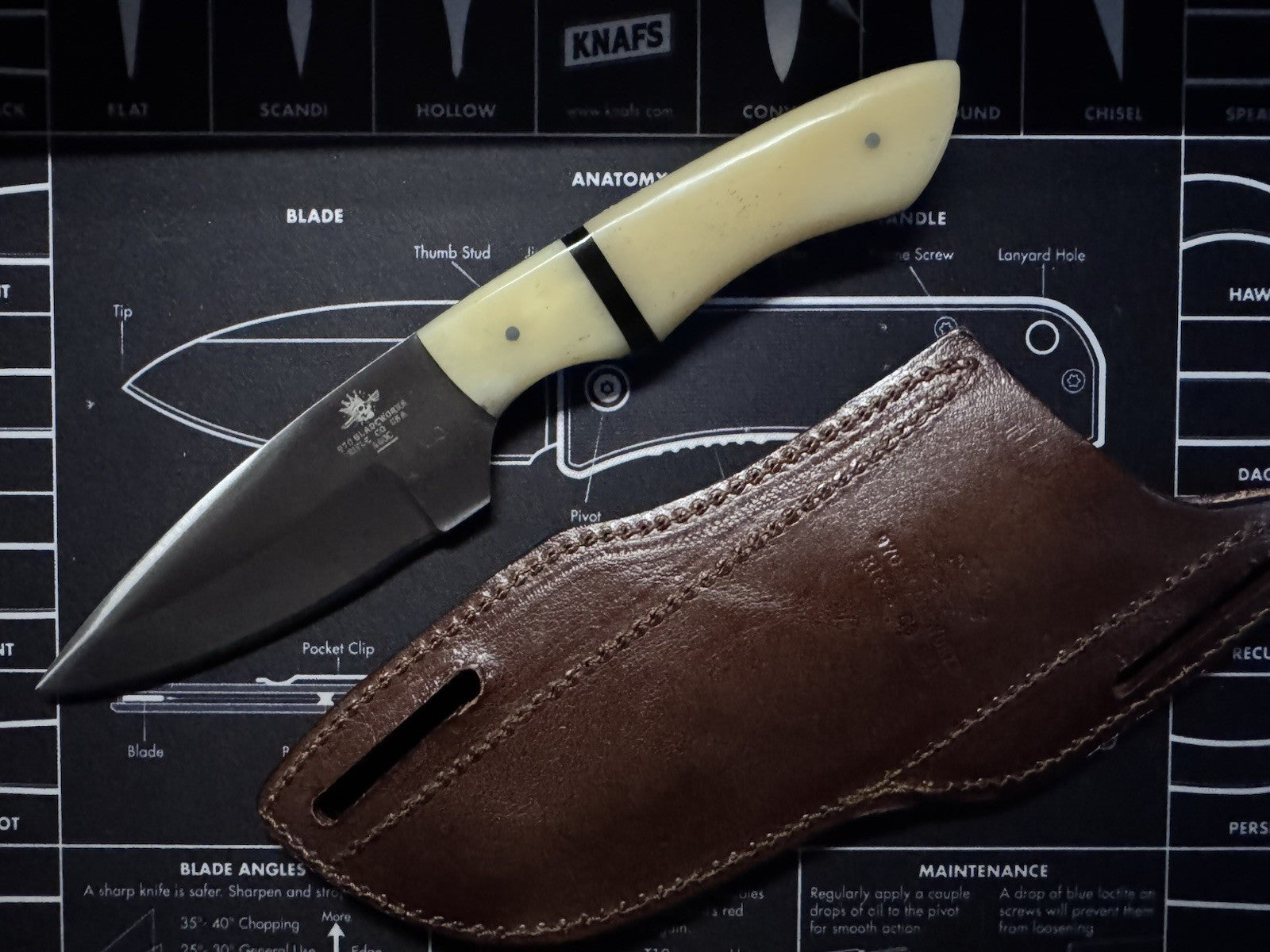 970 BladeWorks Handmade Hand Forged Hunting Knife Bone Handle w/ Cross Sheath