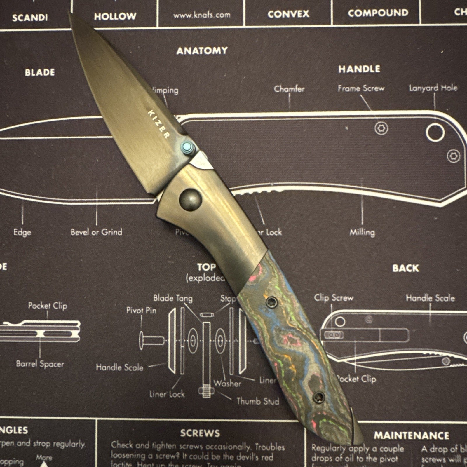 Kizer Spitfire Folding Knife Ti/Camo Carbon 80's Handle S35VN Plain Ki3690A2