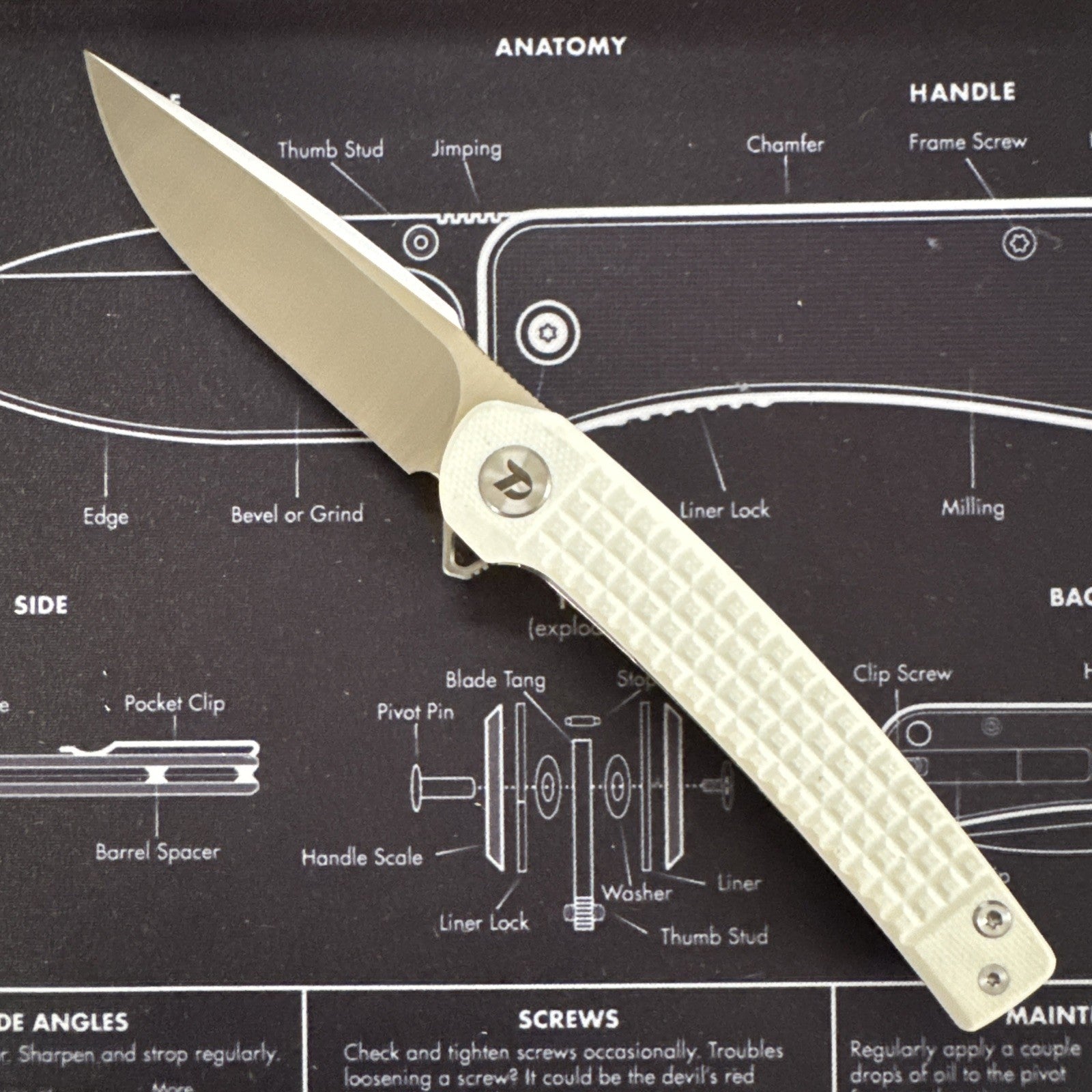 Dreamtech Linerlock White Frag G10 Folding D2 Steel Pocket Knife 3613GB