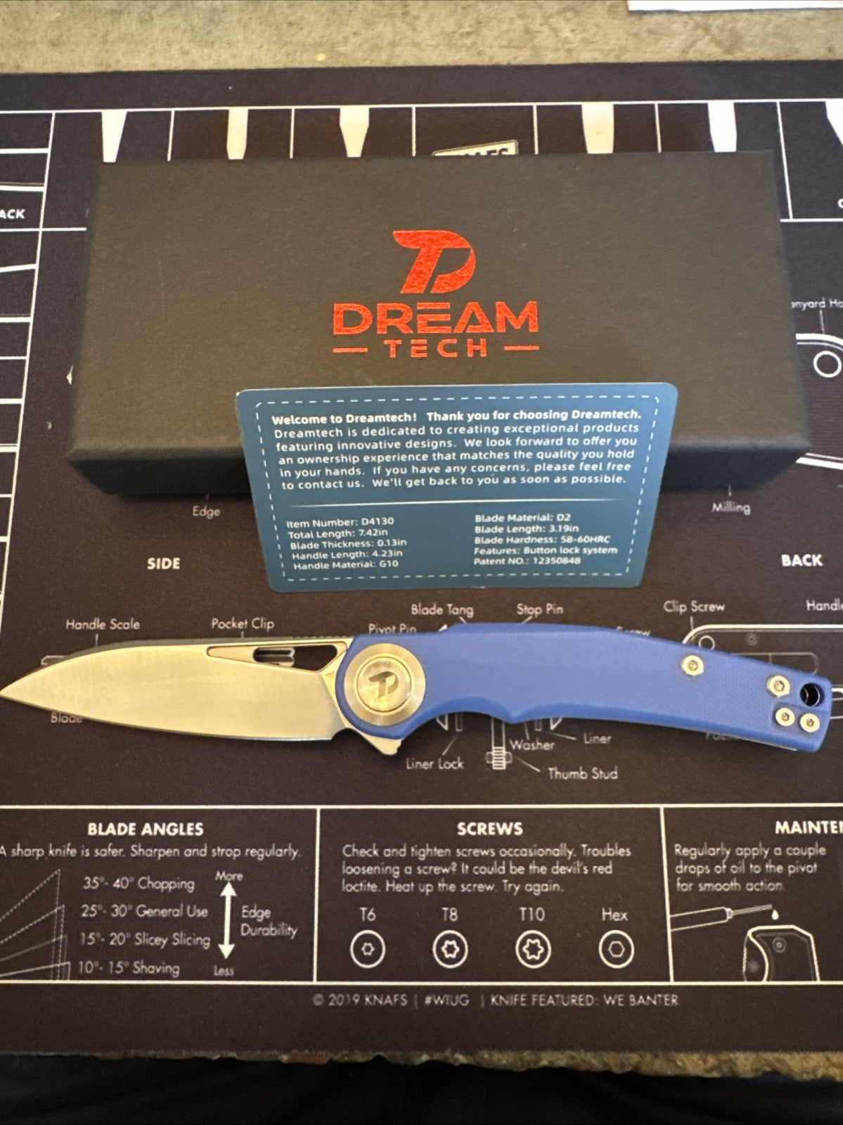 Dreamtech Button Lock, BLUE G10, D2 Steel, Model D4130BL