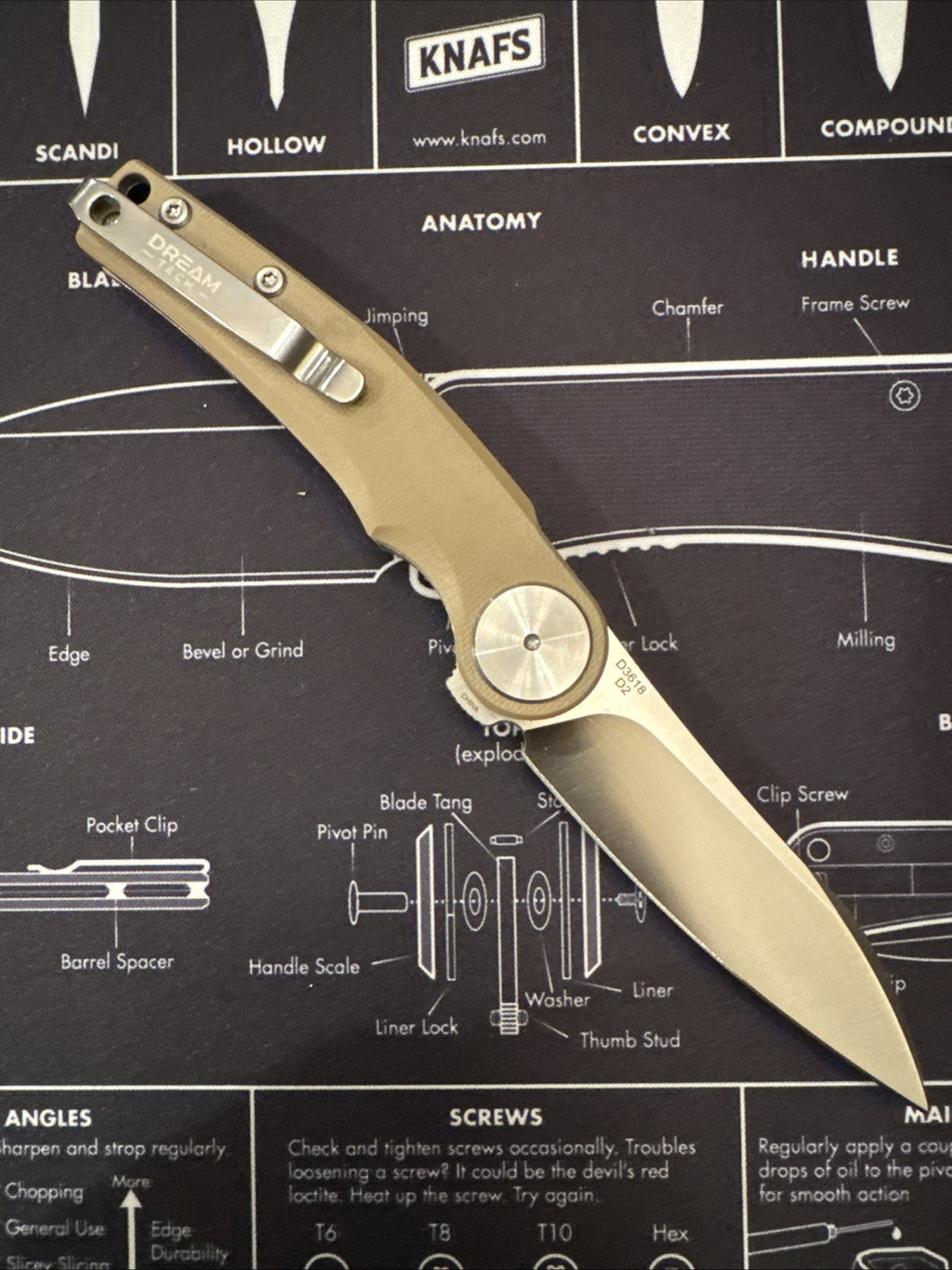 Dreamtech D2 Blade, G10 Handle, Model D3618GD, Tan