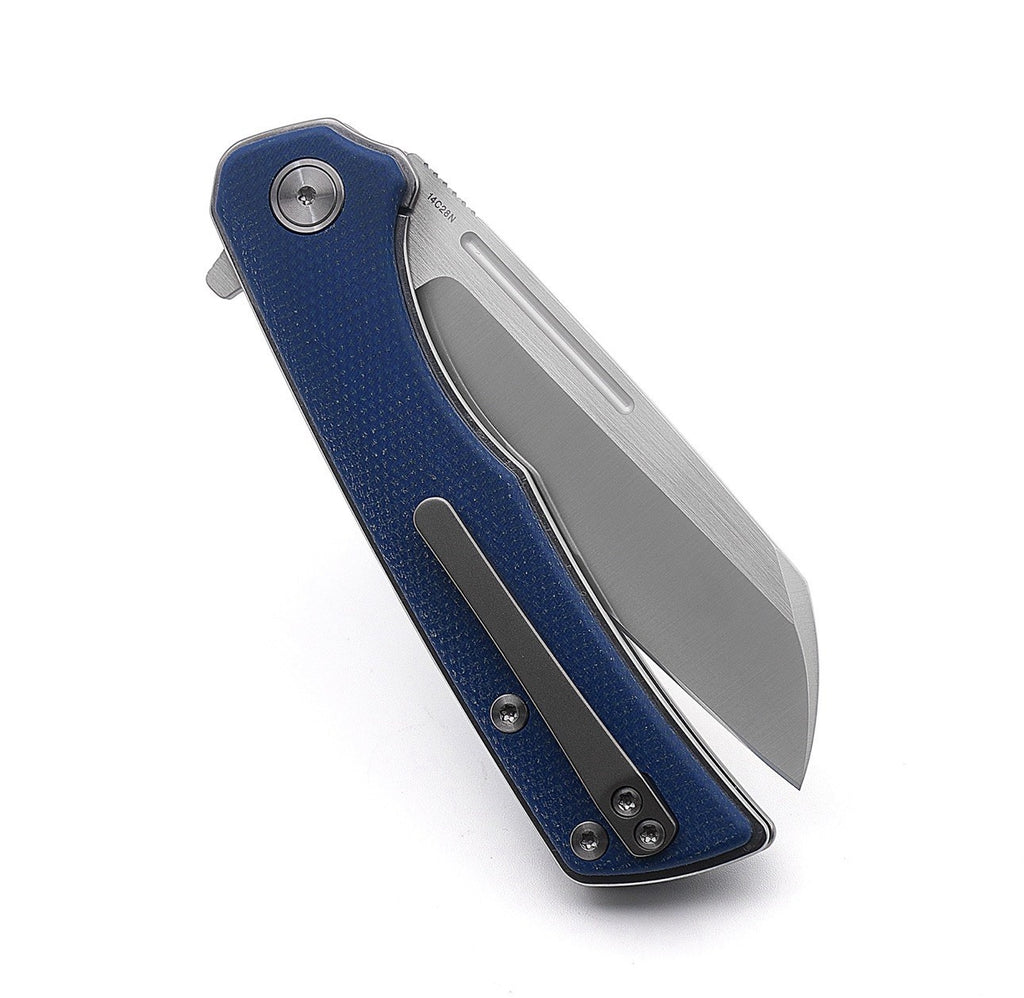 Miguron Knives Malory Flipper Folding Knife 3.5" Satin 14C28N Blade Blue Micarta