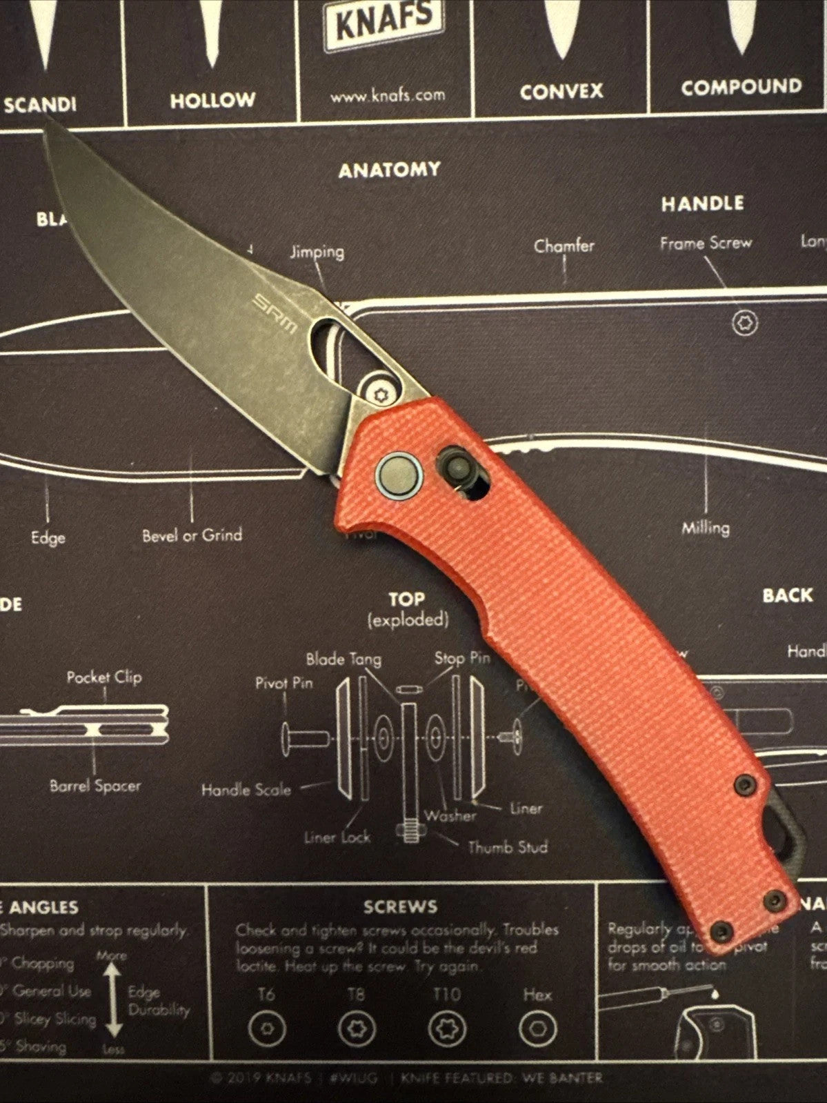 SRM Knives 9203 MR2 Ambi Lock Red Micarta Folding 10Cr15CoMoV Knife 9203MR2
