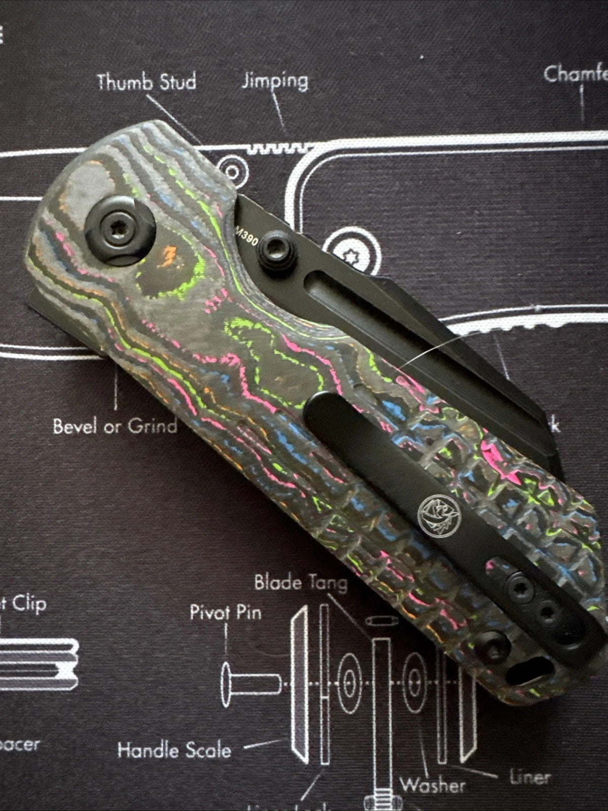 Vosteed Hedgehog - 80s Camo Carbon - Black Stonewash M390 - BR OP Exclusive