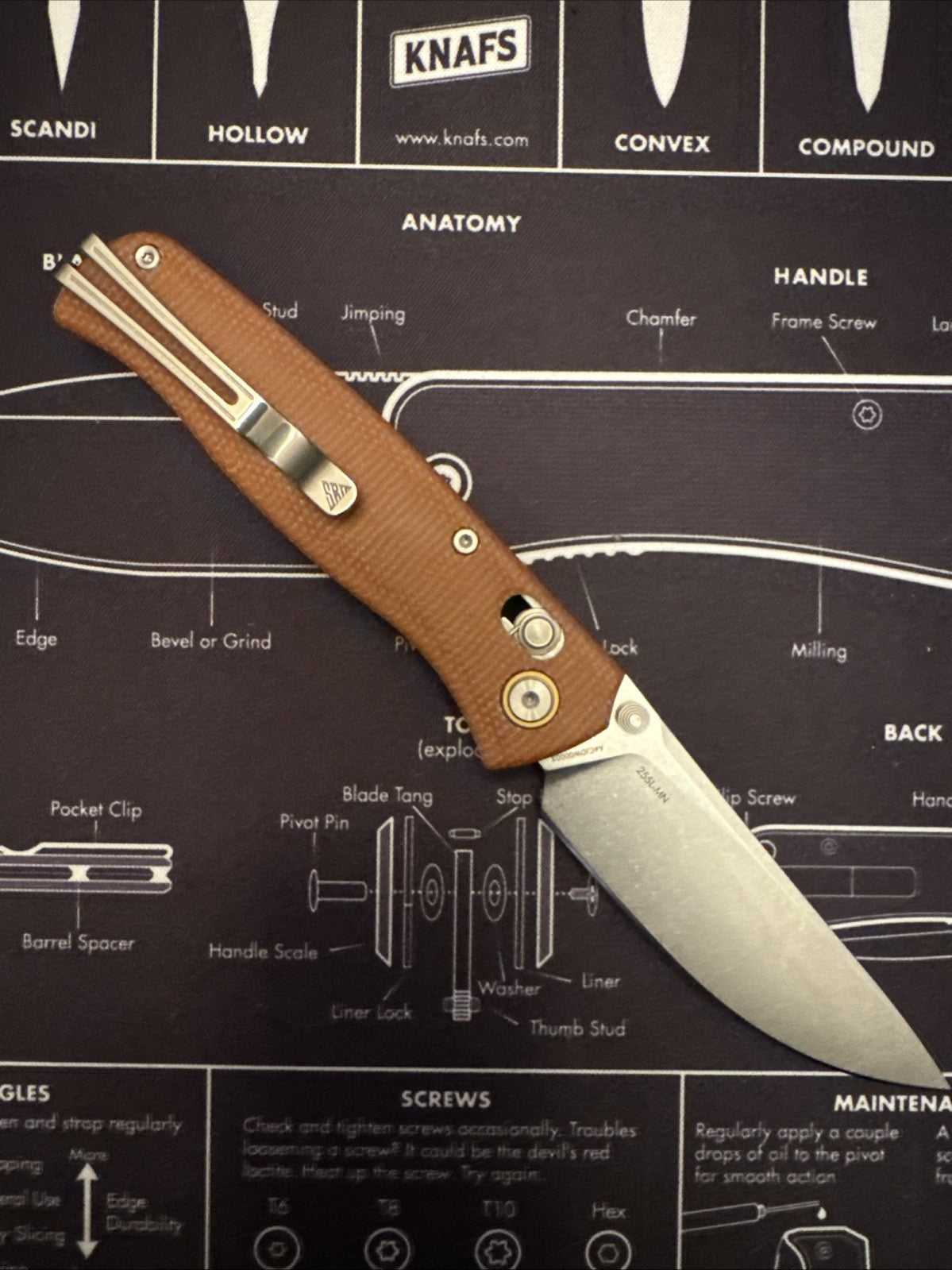SRM Knives 255L-GK Ambi Lock Brown Micarta Folding 10Cr15CoMoV Knife 255LMN