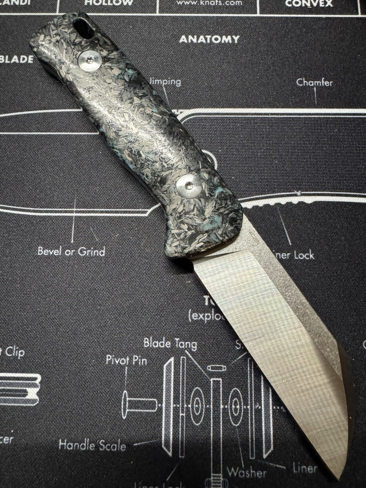QSP Knife Baby Penguin Fixed Knife 2.5" 14C28N Steel Blade Carbon Fiber Handle