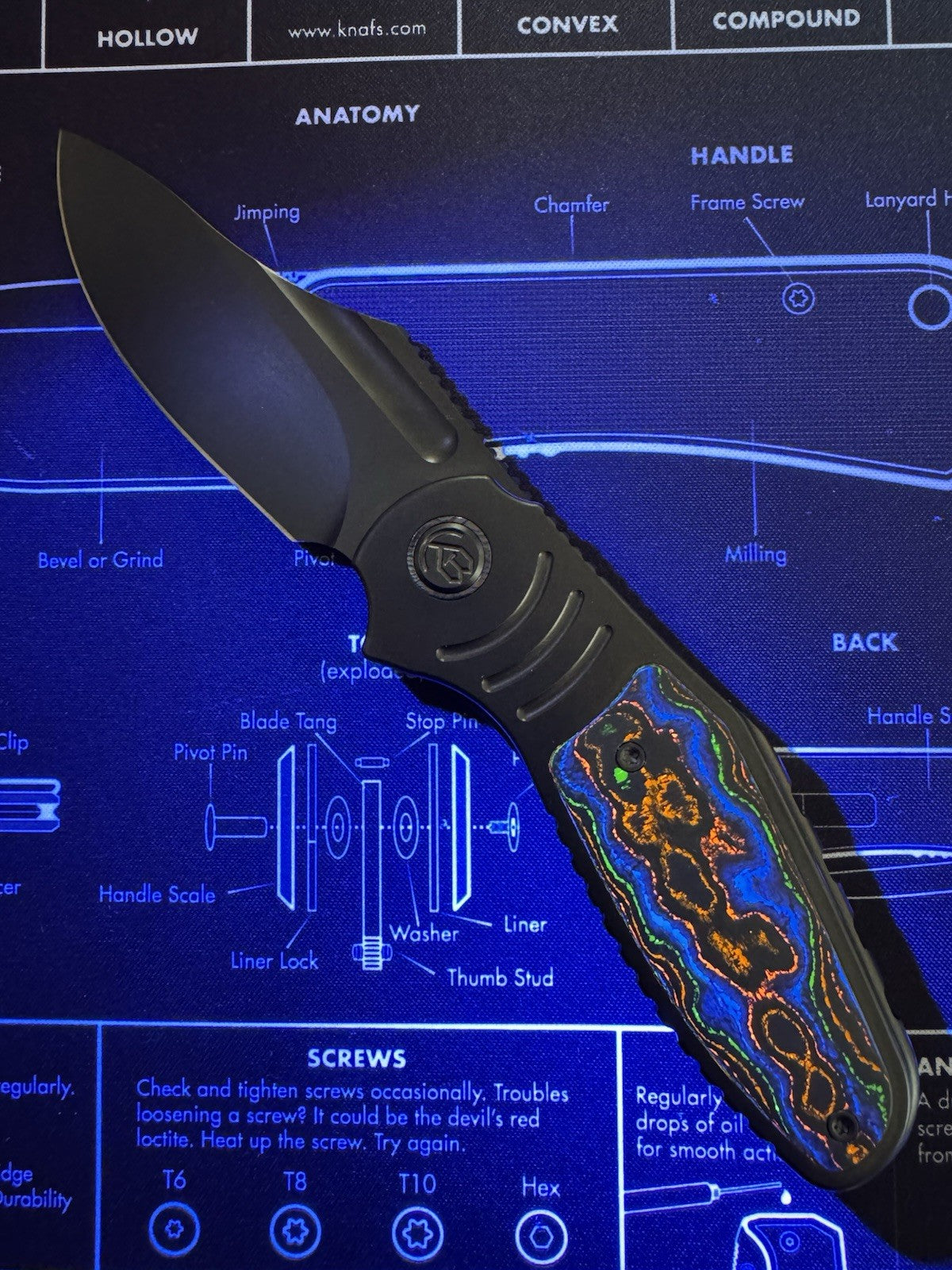 Kubey Stroller - DLC Ti Frame w/ Timascus Pivot - 80s Camo Carbon Inlays - 20CV