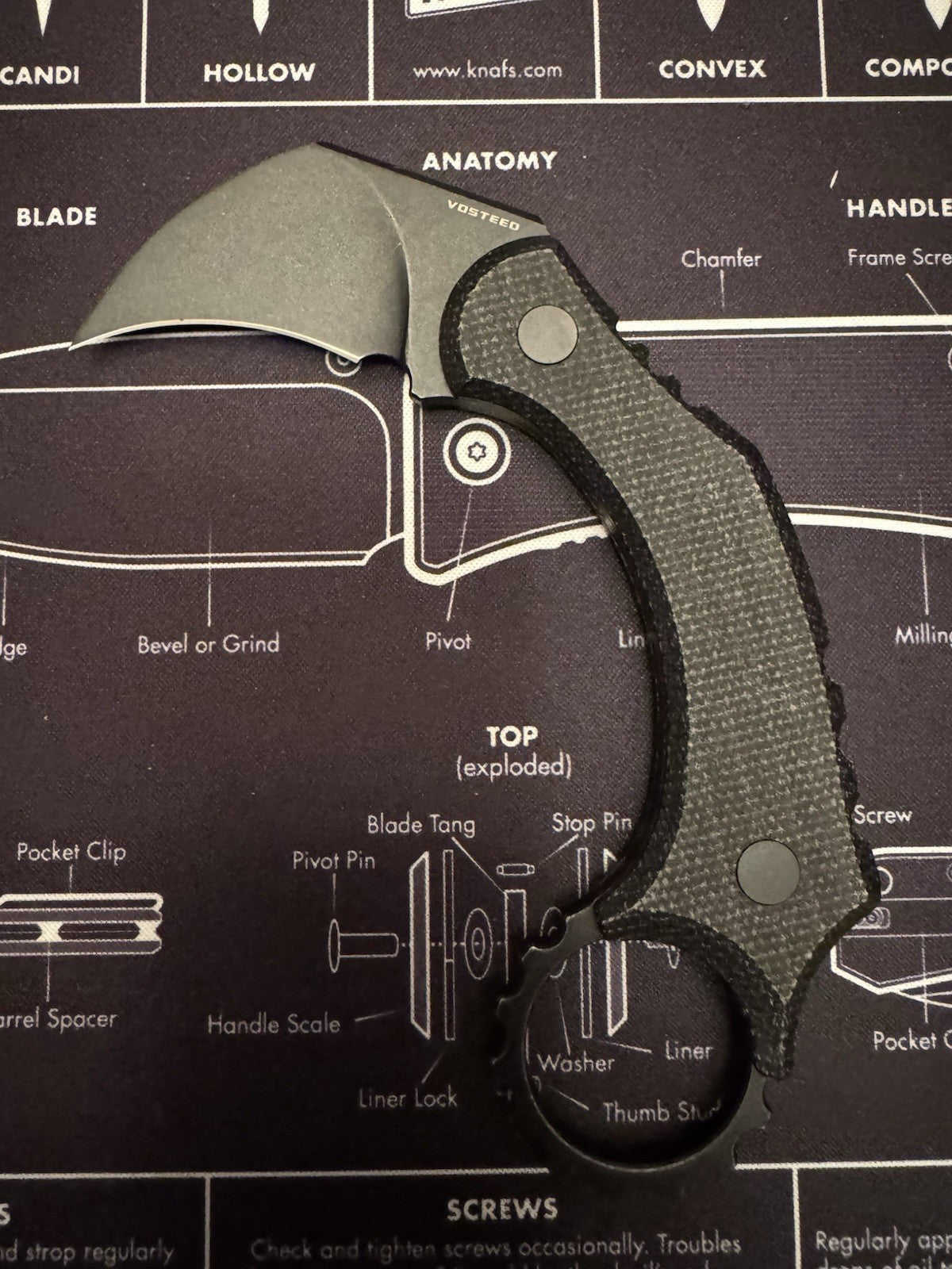 Vosteed Karambit Dirty Girl Fixed Blade Black 1.88" 14C28N Micarta Folding Knife