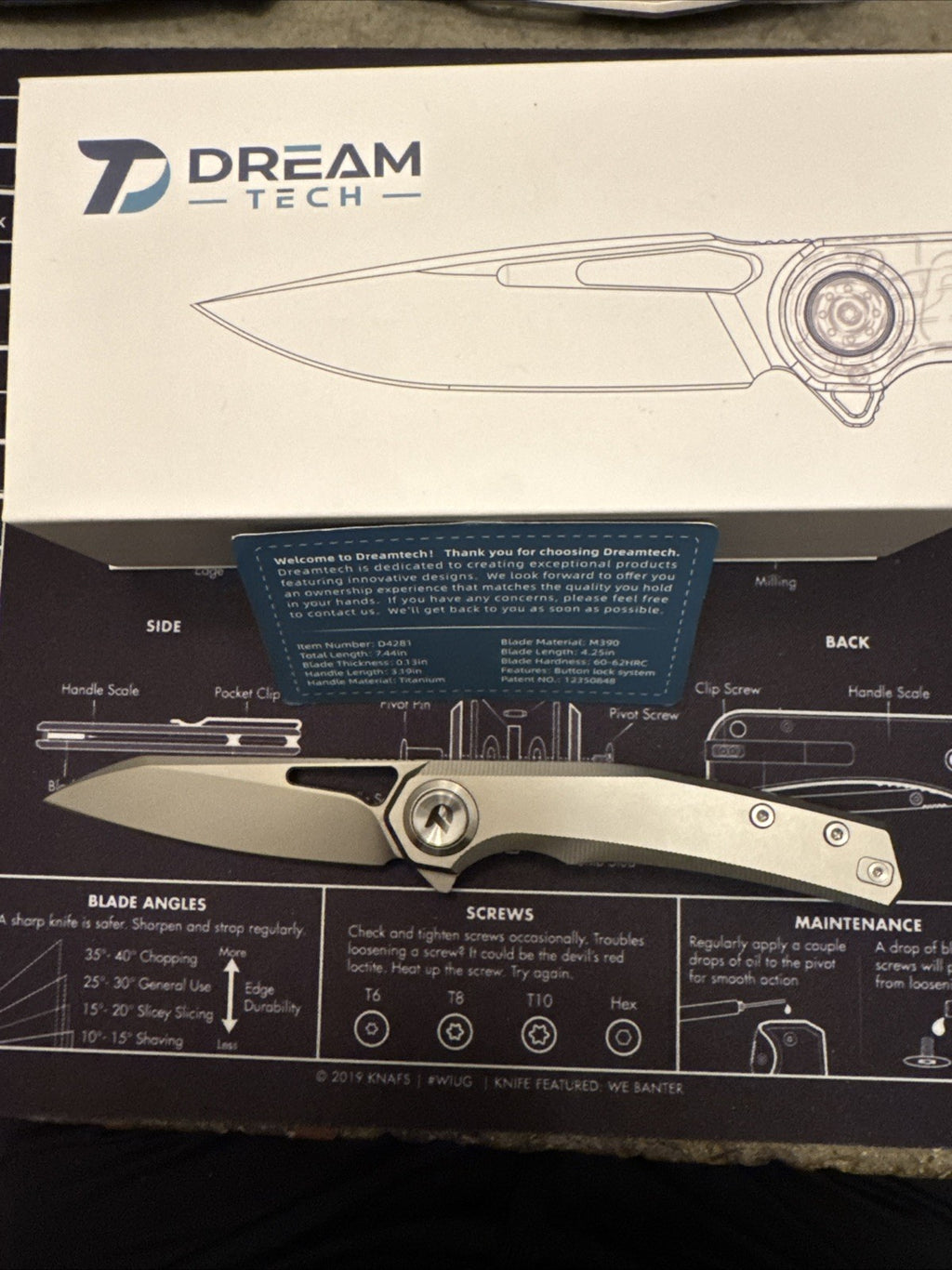 🔥Dreamtech M390 Blade, Button Lock, Titanium Handle,  Model: D4281G 🔥