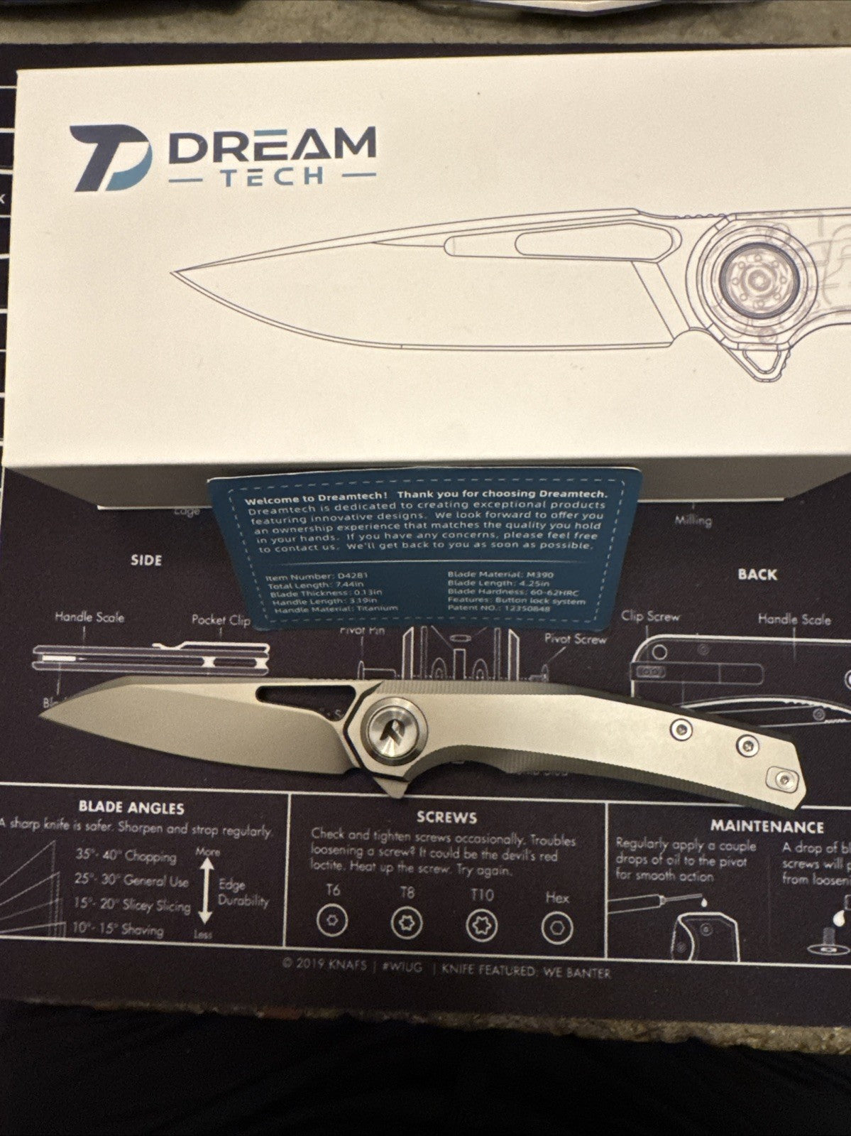 🔥Dreamtech M390 Blade, Button Lock, Titanium Handle,  Model: D4281G 🔥
