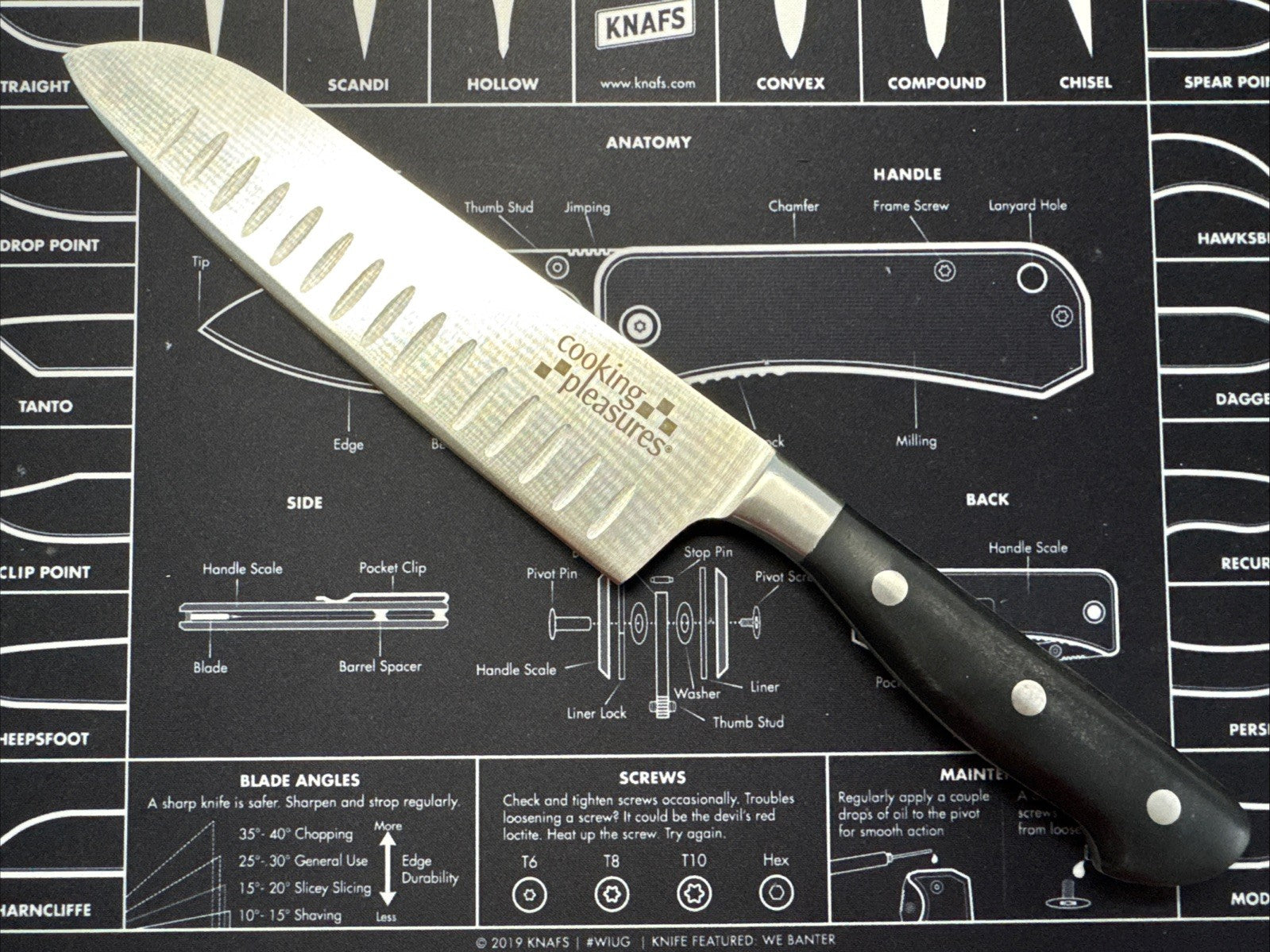 Santoku Kitchen Knife 7.25" Satin Finish Stainless Blade Black Synthetic Handle