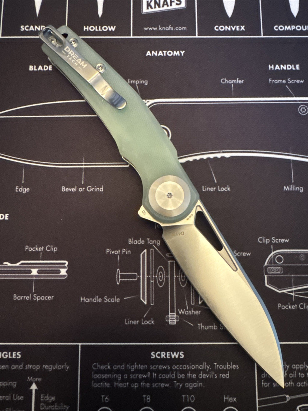 Dreamtech Button Lock, D4130GJ, G10 Handle, D2 blade, Jade