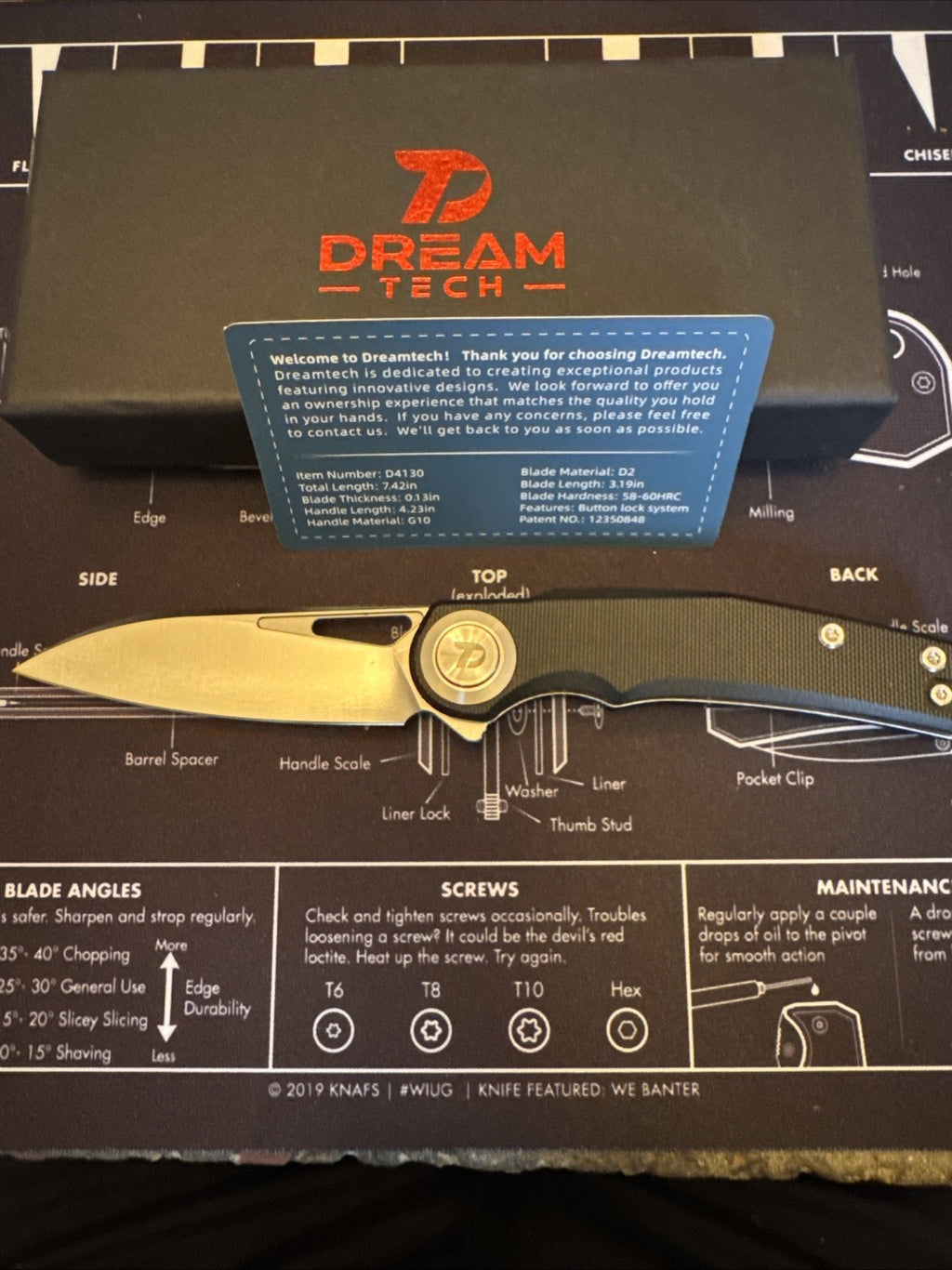 Dreamtech Button Lock, D4130GB, G10 Handle, D2 blade, Black