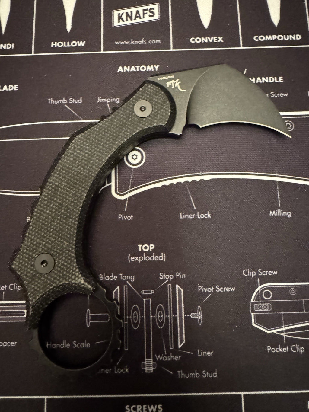 Vosteed Karambit Dirty Girl Fixed Blade Black 1.88" 14C28N Micarta Folding Knife