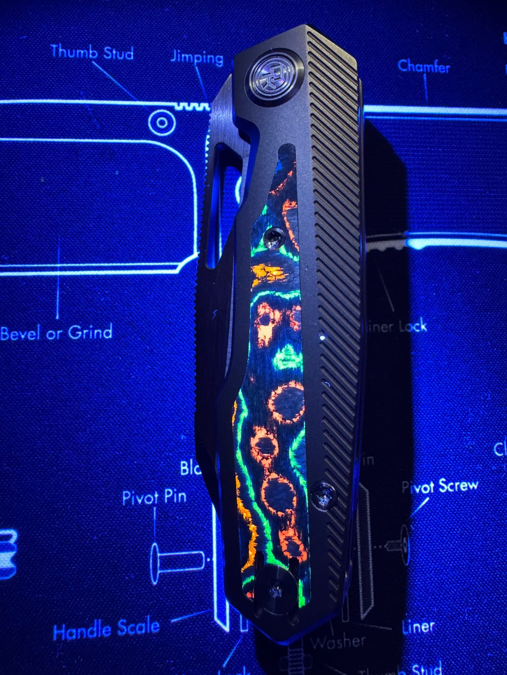 Divo Knives Exclusive Saloon: Beadblasted Titanium CamoCarbon 80's Belt Satin S9
