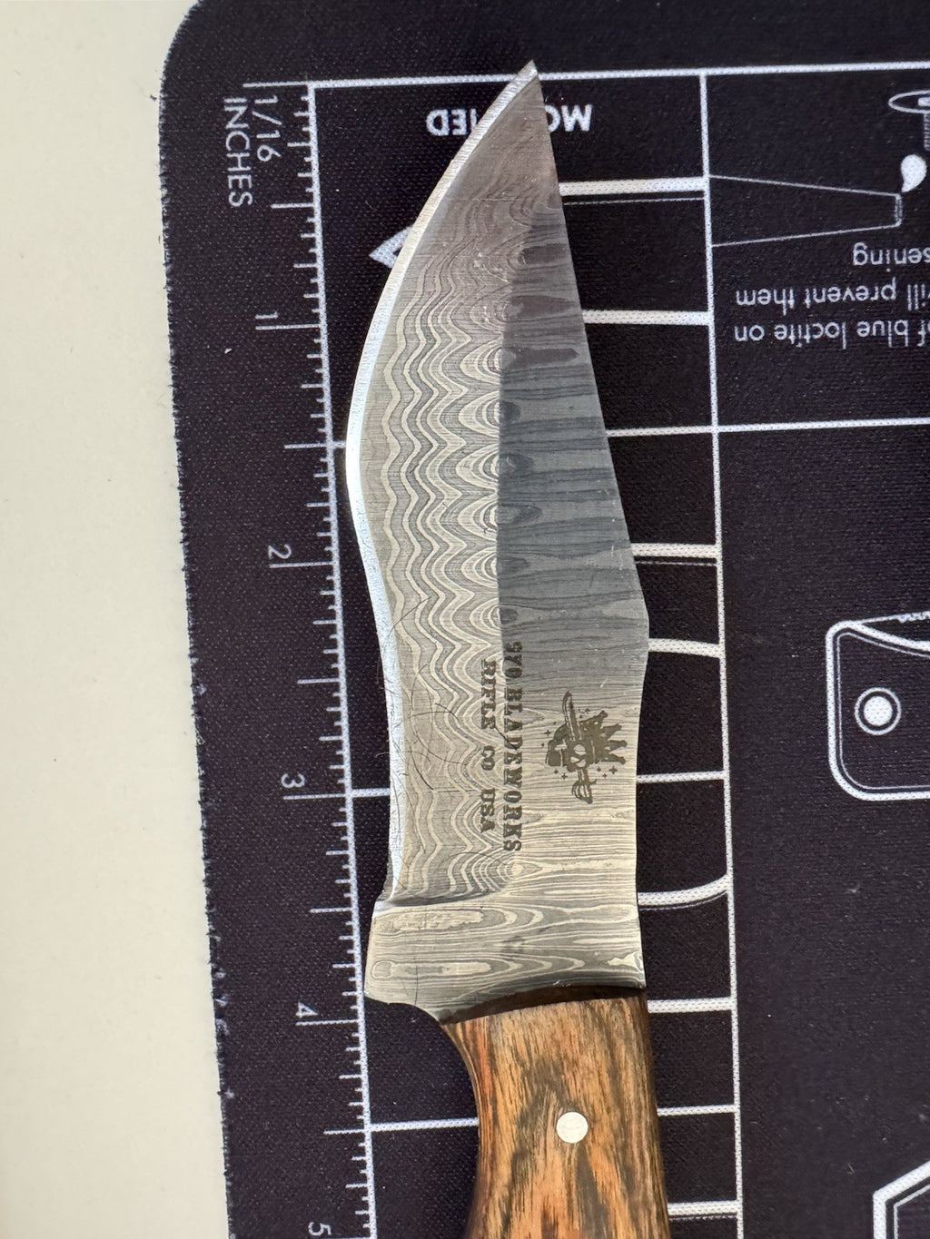 USA MADE Fixed blade - Damascus Blade - Wood And Bone Handlle - 970 Bladeworks