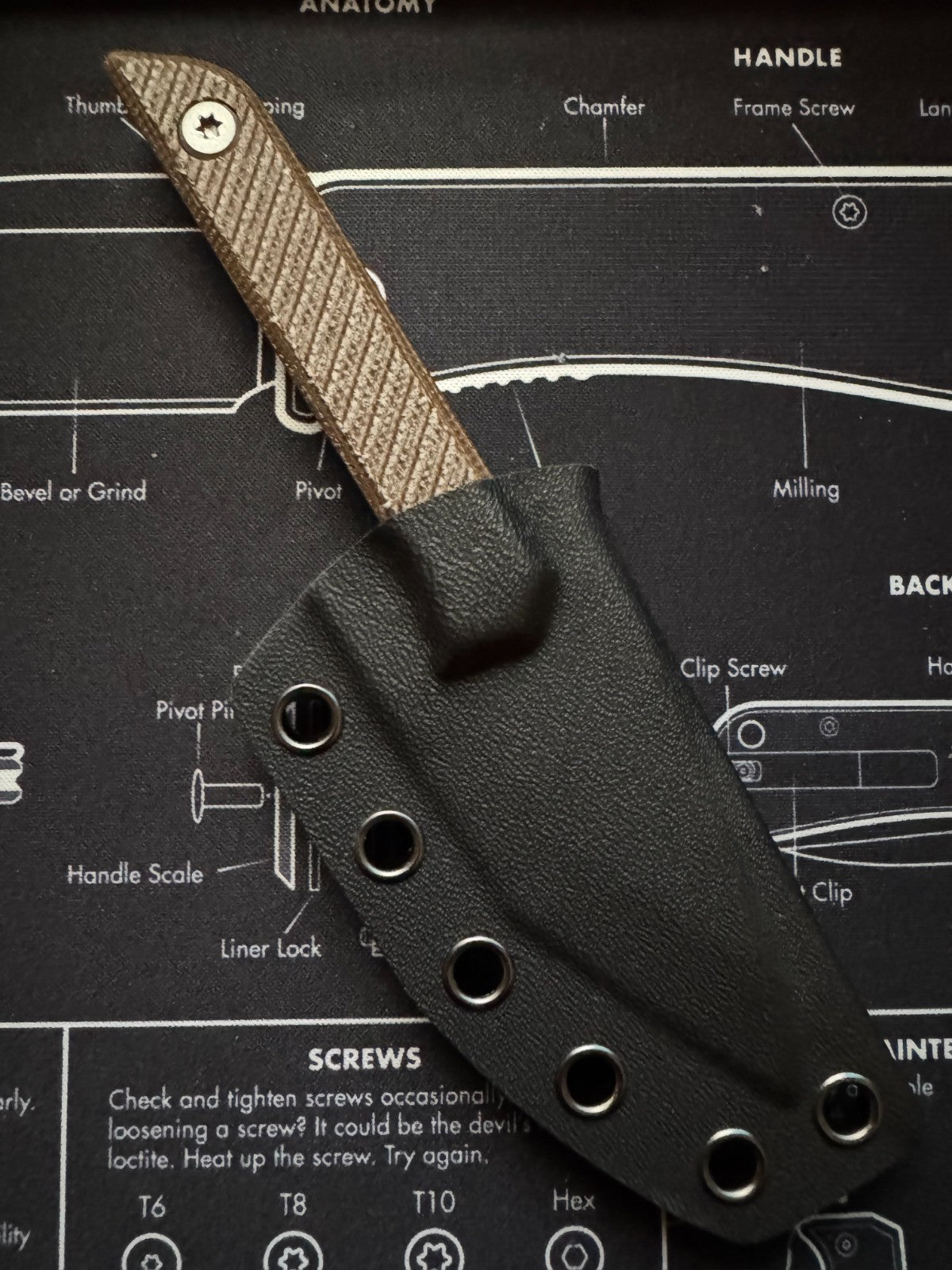 TacKnives Mini Marlin fixed Blade EDC - Brown Micarta - Satin Blade