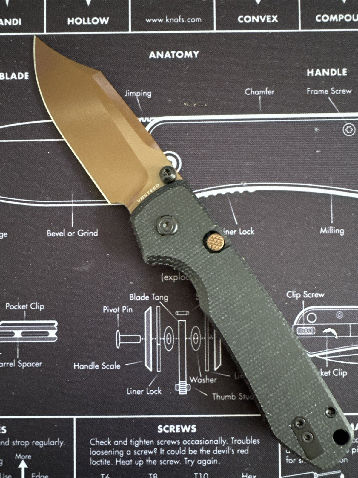 Vosteed Raccoon 2.0 Copper Dune Black Micarta Handle Folding Knife