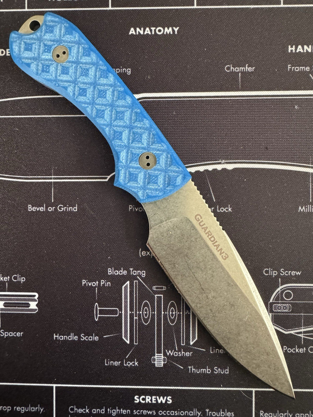 Bradford Guardian 3 Patriot Blue Textured N690 Steel W Leather Sheath