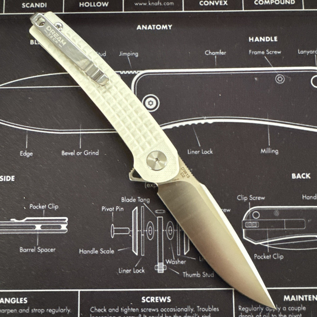Dreamtech Linerlock White Frag G10 Folding D2 Steel Pocket Knife 3613GB