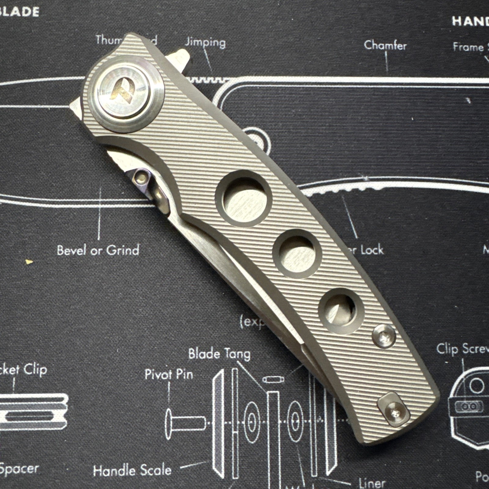 Dreamtech Folding Knife Tanto M390 Milled Titanium Folder 3915TG Timascus Thumb