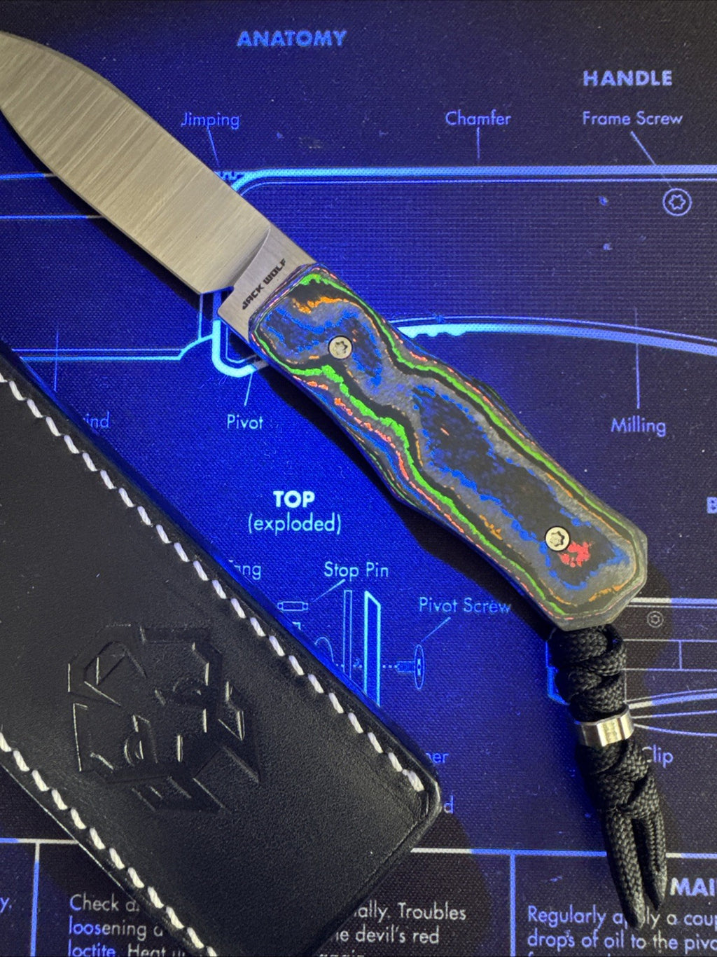 TVC7639 Jack Wolf Knives Vampire Camo Carbon 3" Fixed EDC Knife