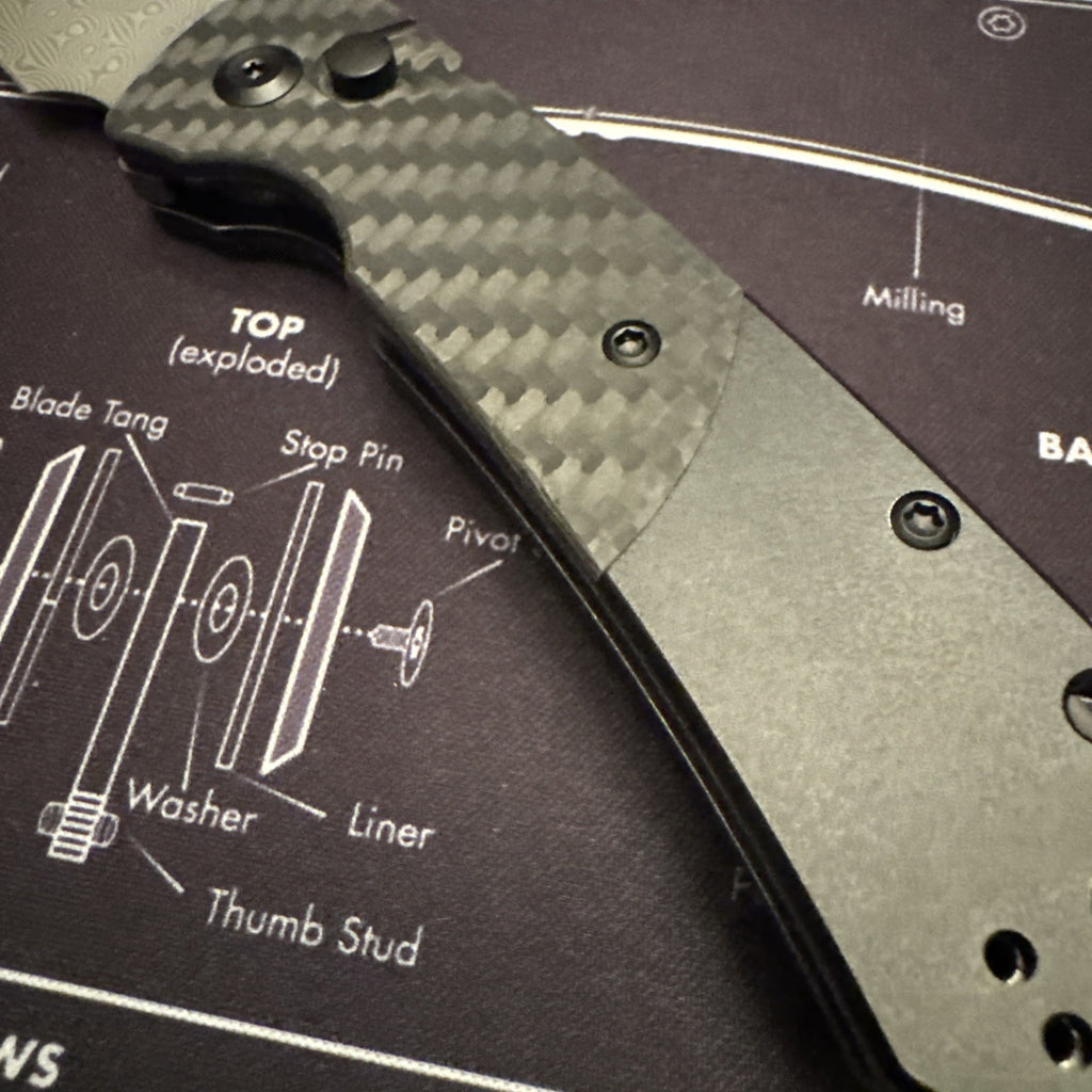 Kansept Fenrir Sparrow Damascus Blade, Carbon Fiber  Black wash Aluminum