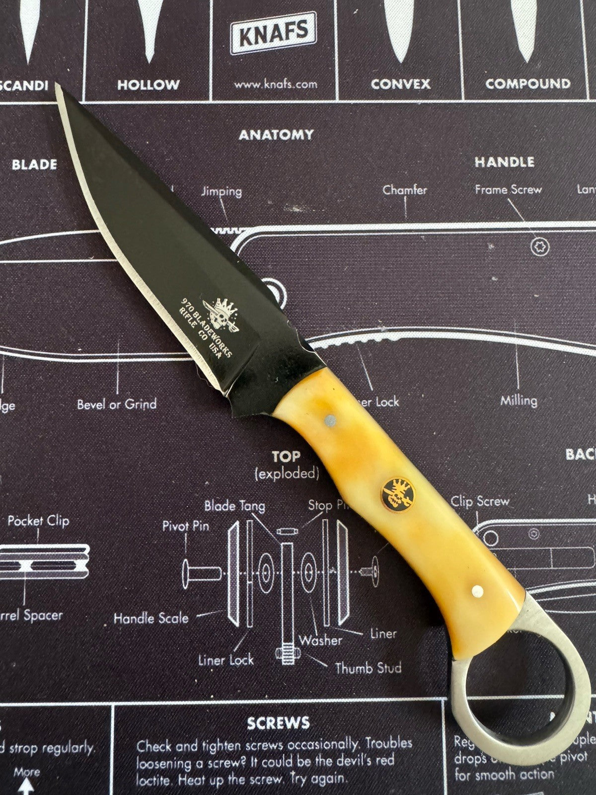 970 Blade Works Bone Handle, Coated blade Black