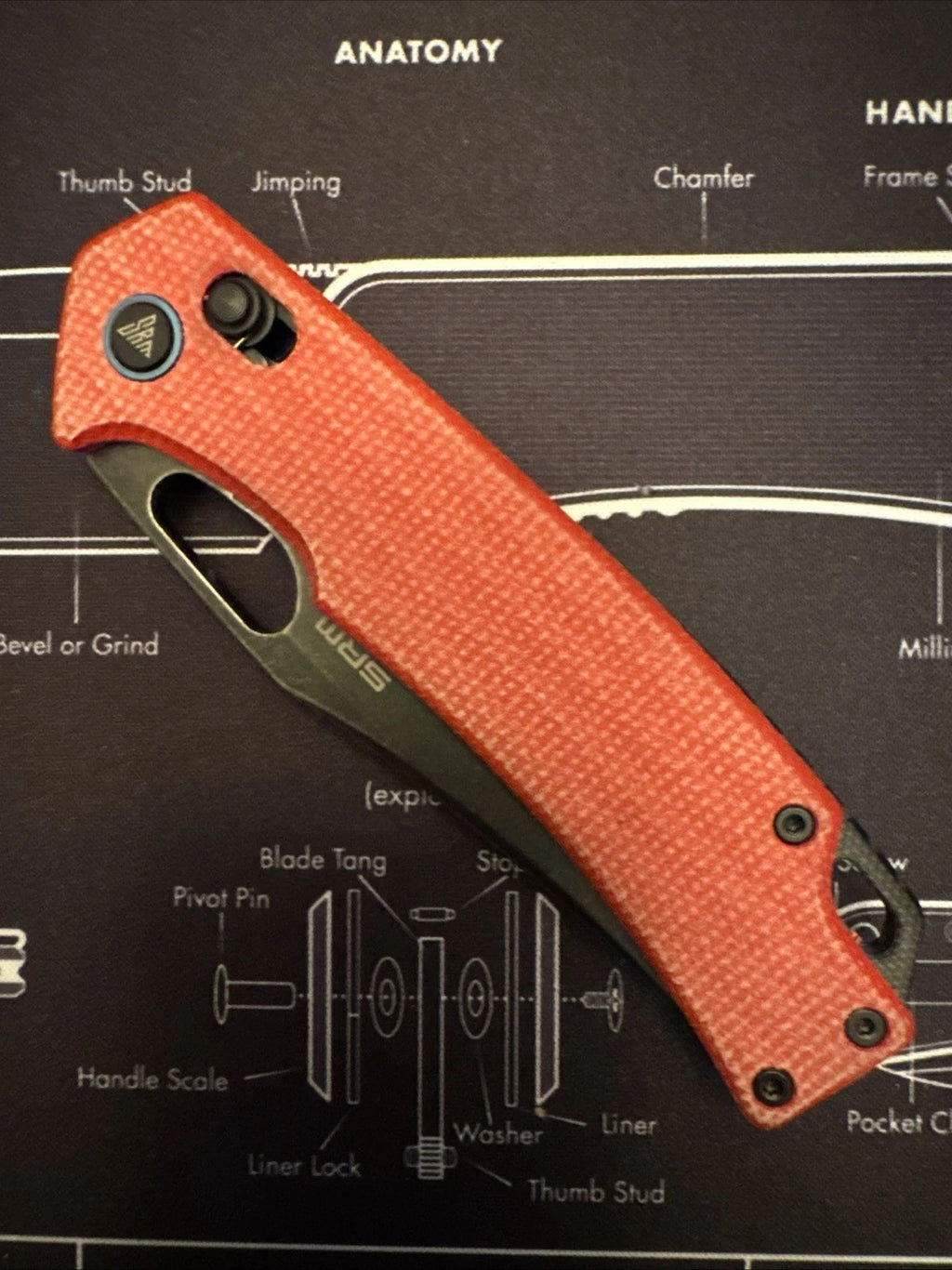 SRM Knives 9203 MR2 Ambi Lock Red Micarta Folding 10Cr15CoMoV Knife 9203MR2