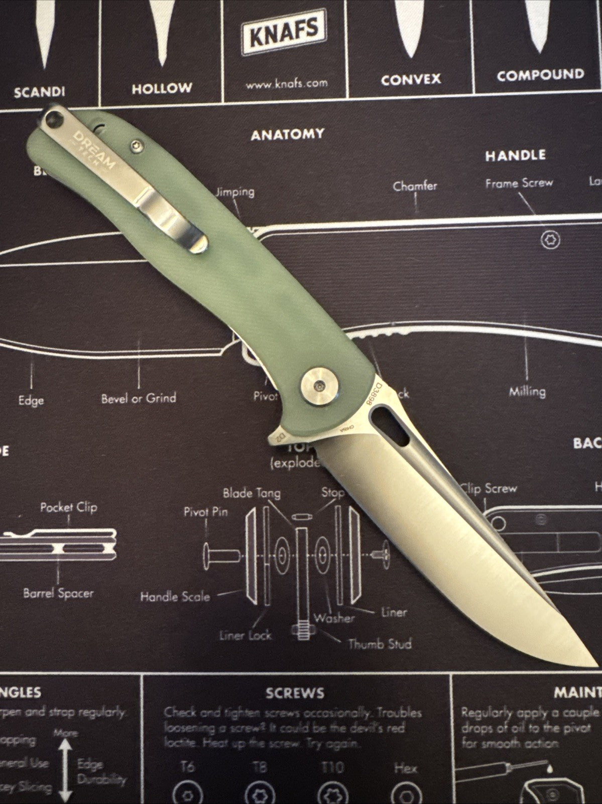 Dreamtech Liner Lock, Jade G10 Handle, D2 Blade, Model D389GJ