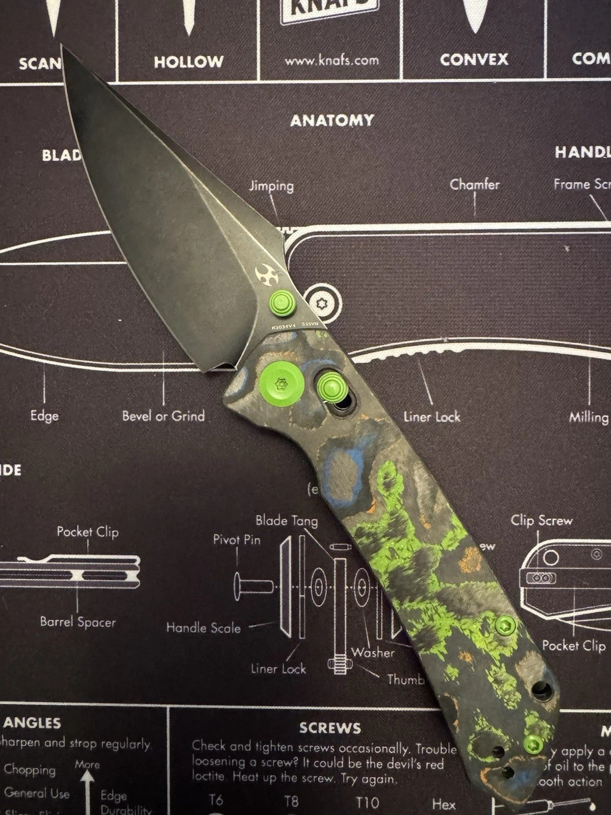 KANSEPT Fenrir Crossbar Knife 80S Camo Carbon Fiber Handle (3.48'' CPM S35V