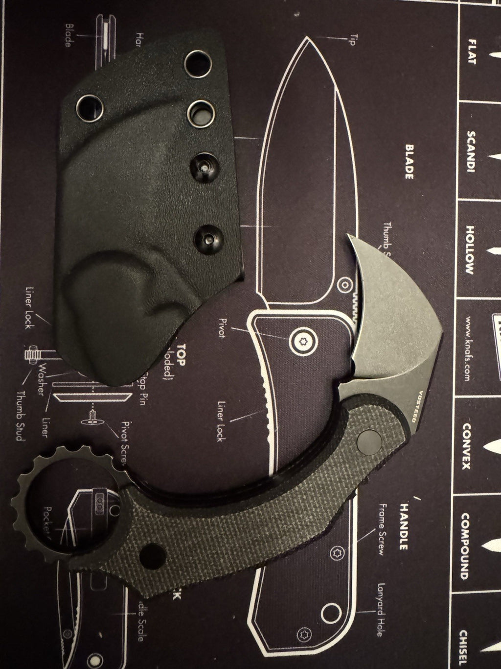 Vosteed Karambit Dirty Girl Fixed Blade Black 1.88" 14C28N Micarta Folding Knife