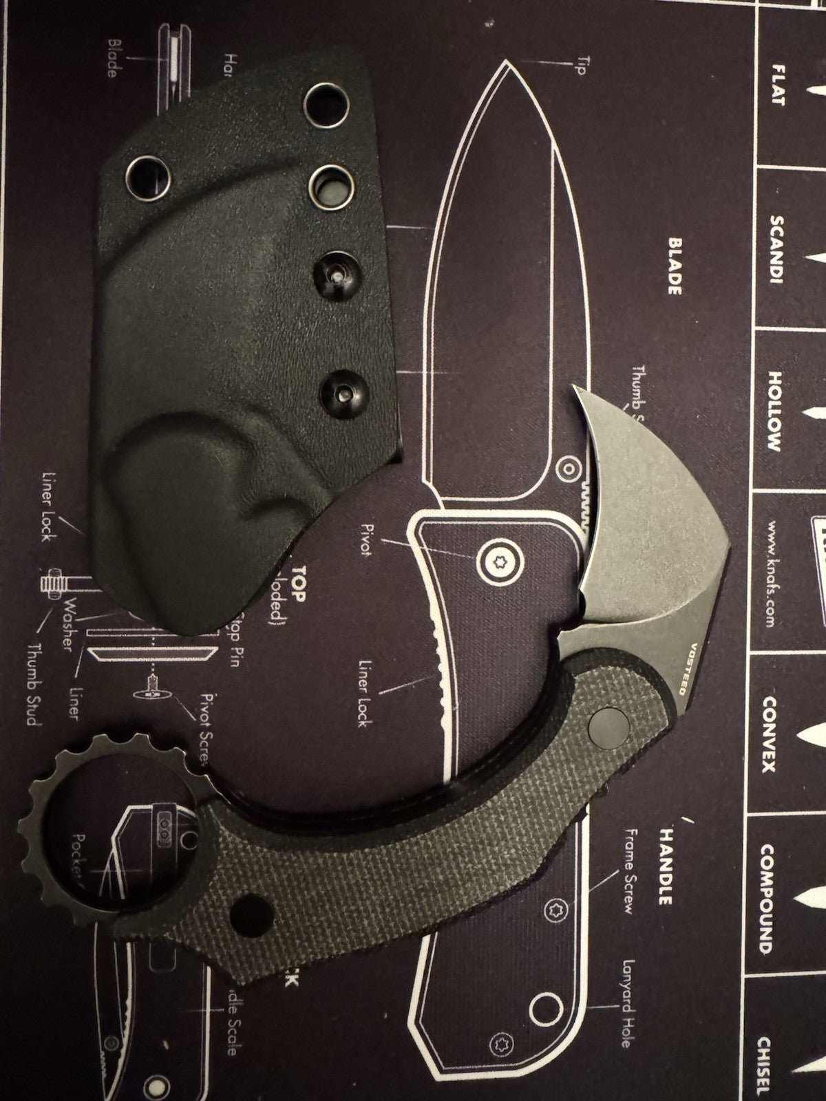 Vosteed Karambit Dirty Girl Fixed Blade Black 1.88" 14C28N Micarta Folding Knife