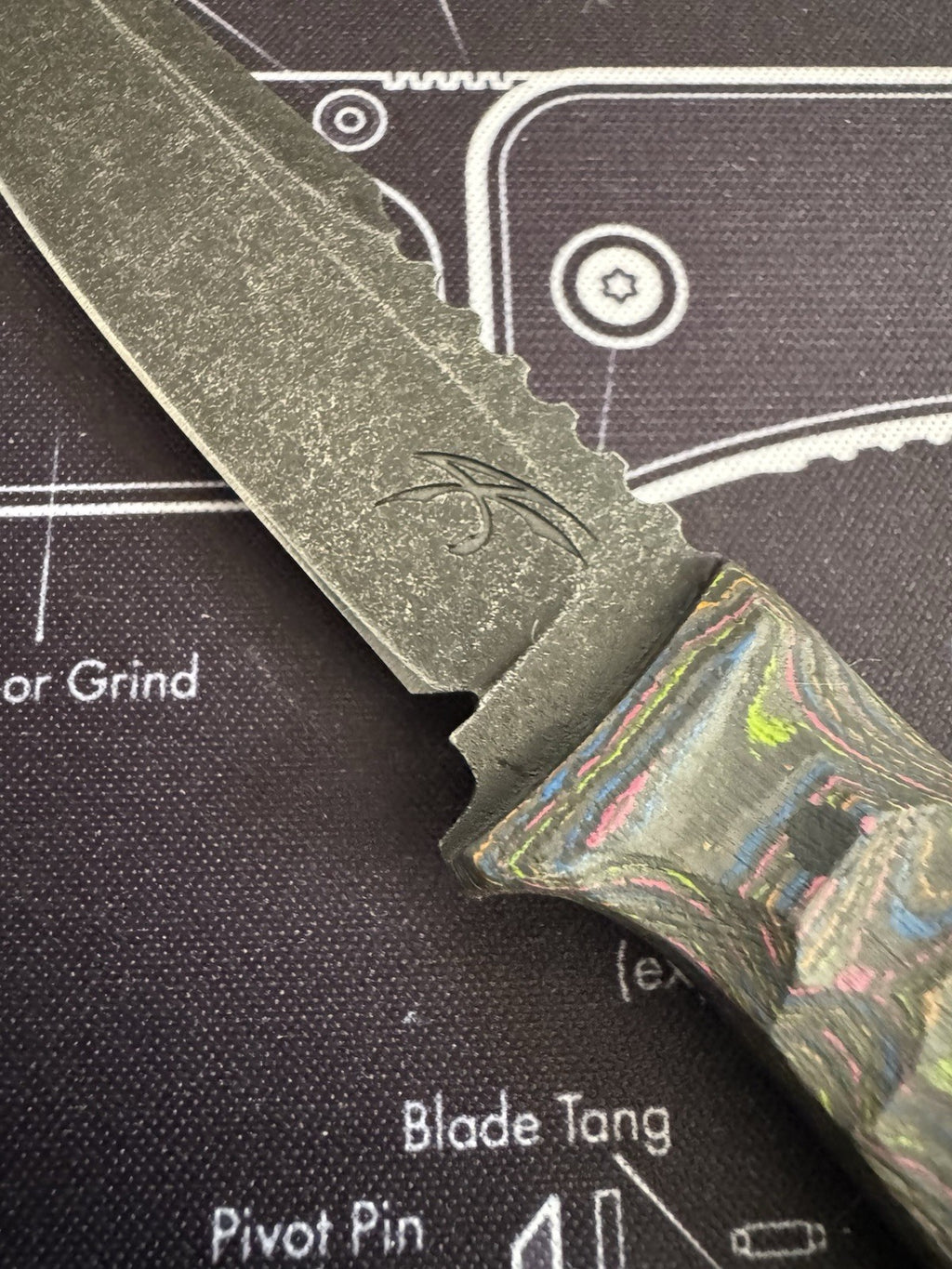 Jason Knight Mini Coffin Bowie 80’s Camo Carbon / Sheath Signed By Jason Knight