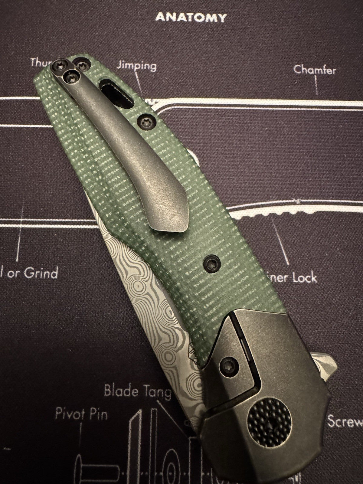 Kansept Knives Cassowary Folding Knife 3" Damascus Steel Blade Titanium/Micarta