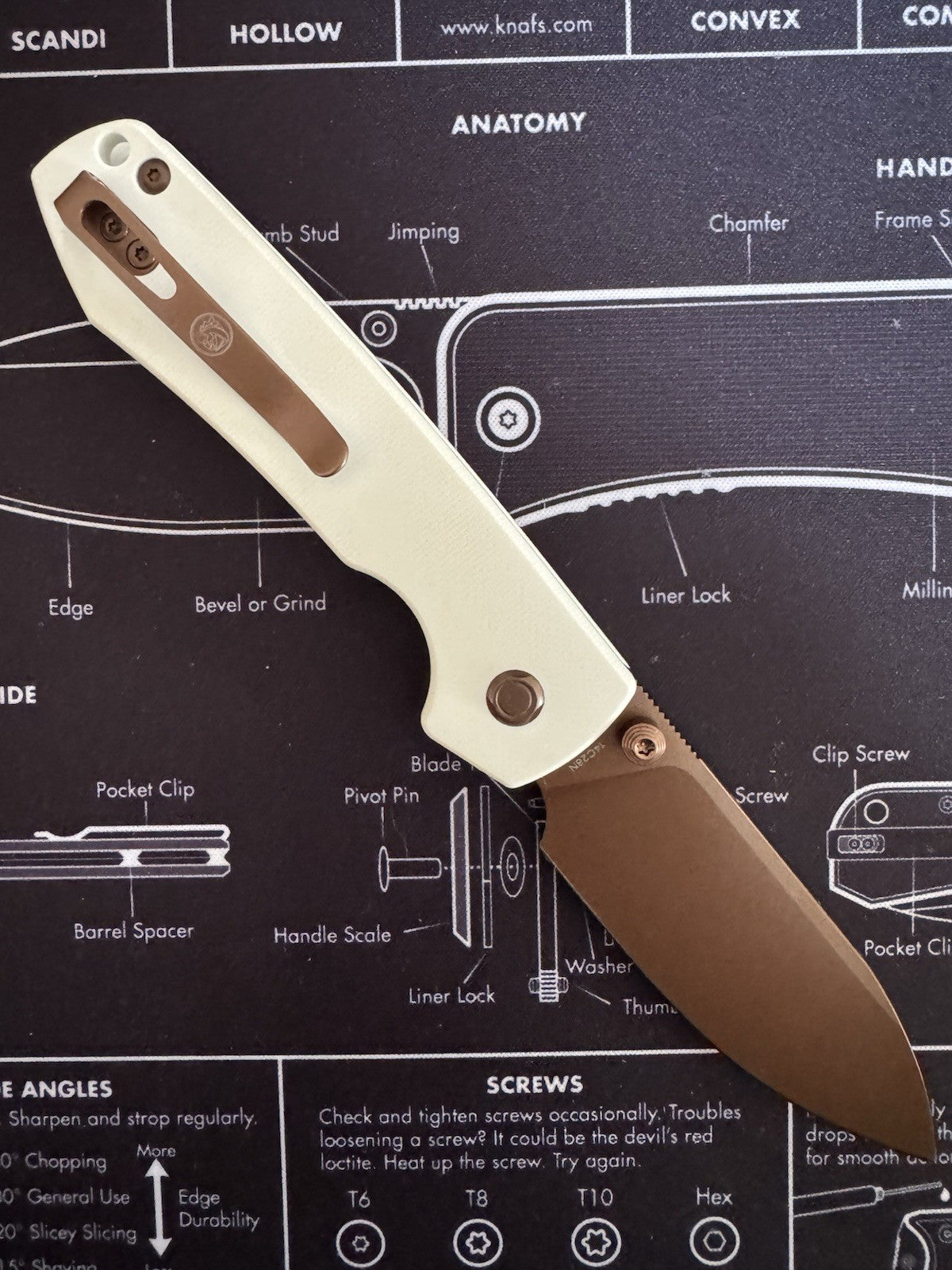 Vosteed Raccoon Folding Knife White G10 Handle 14C28N Plain Copper Dune A2913