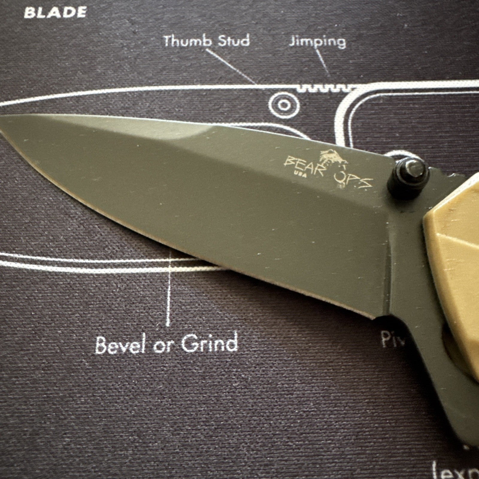 Bear & Son Rancor IX Slide Lock Flipper Knife 4-3/8" Blade - Desert Sand