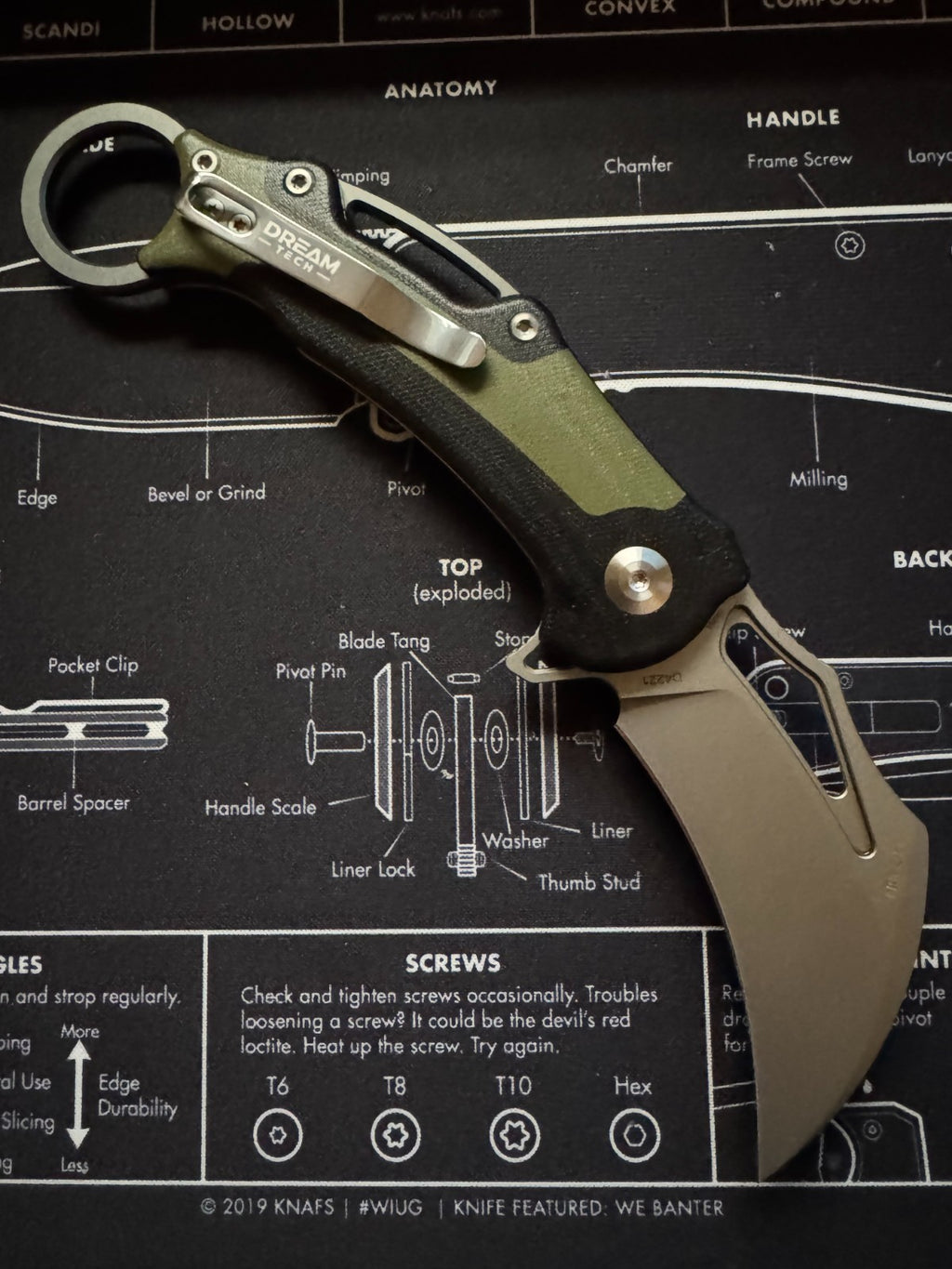 Dreamtech Button Lock Karambit Black & Green G10 Folding 14C28N Sandvik Pocket