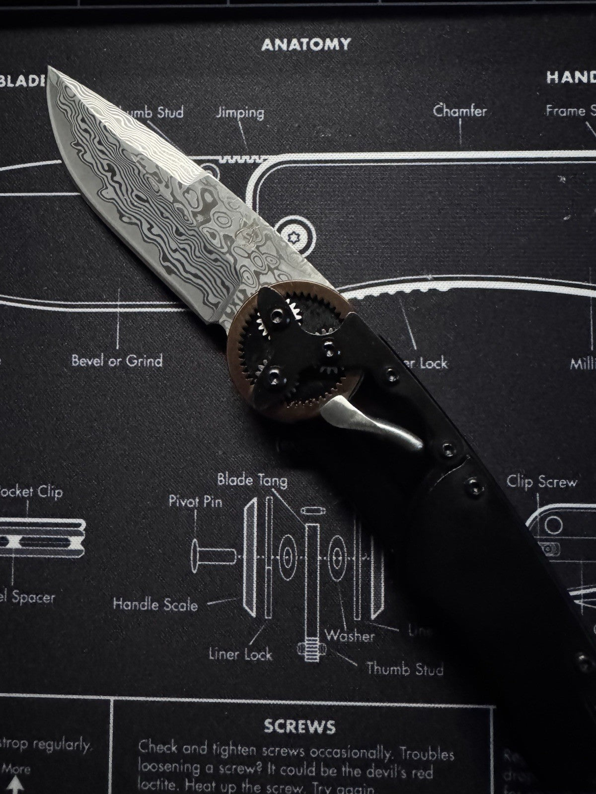 Mantis GH2027DP G&G Hawk Designs Gearhead Folding Knife 2.875" Damascus Drop