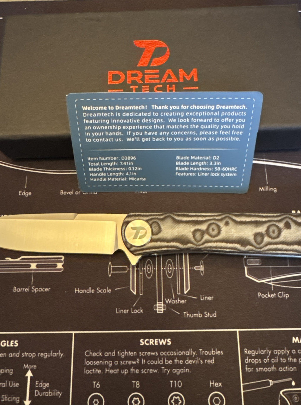 Dreamtech Liner Lock, D3896MG, Micarta Handle, D2 blade