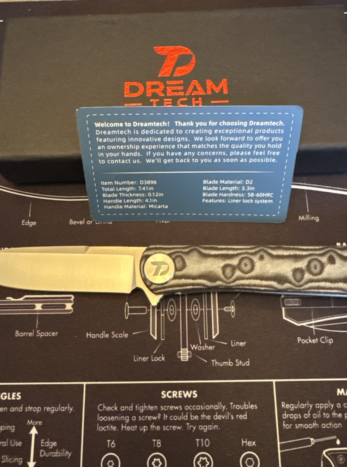 Dreamtech Liner Lock, D3896MG, Micarta Handle, D2 blade