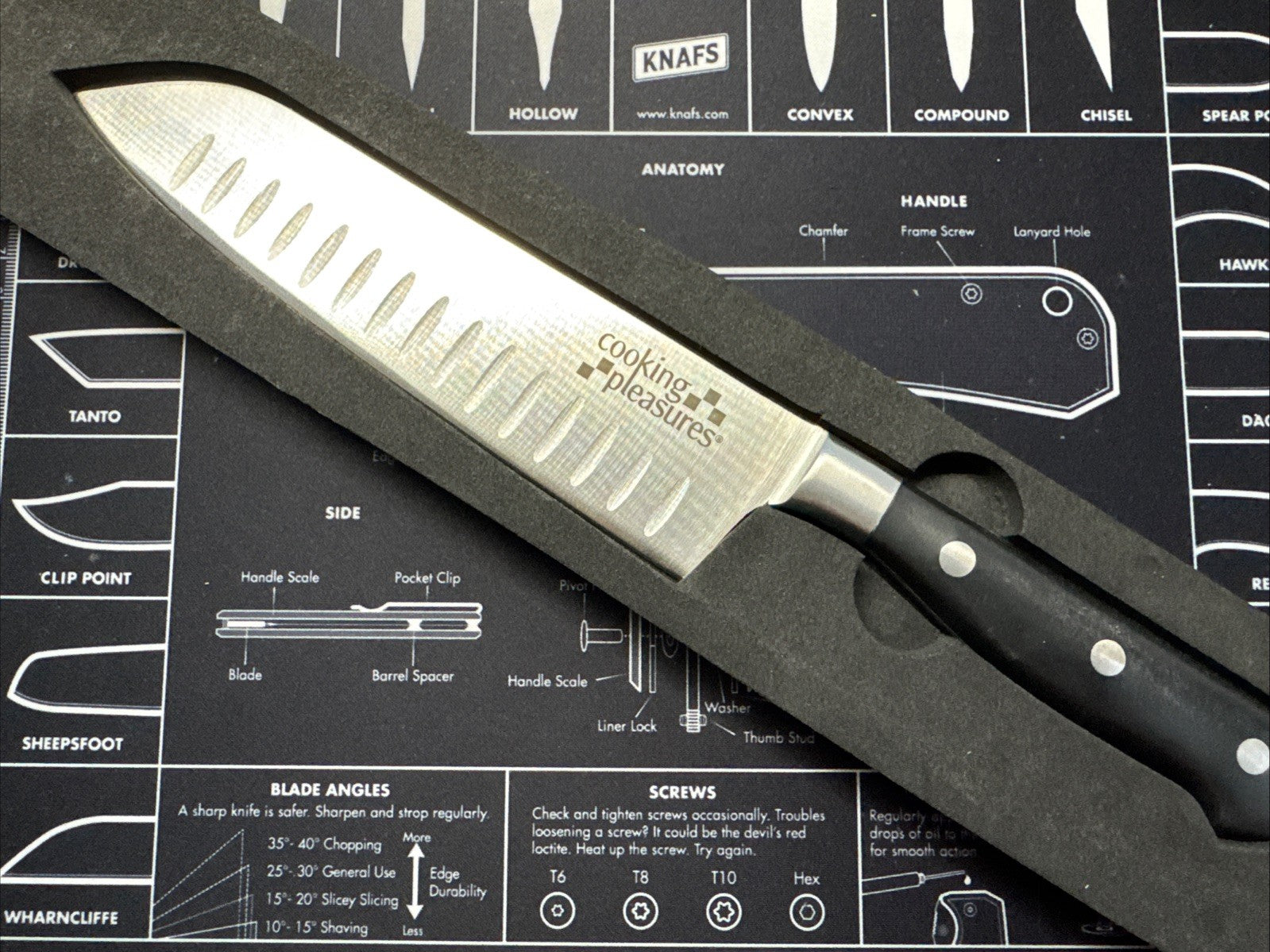 Santoku Kitchen Knife 7.25" Satin Finish Stainless Blade Black Synthetic Handle