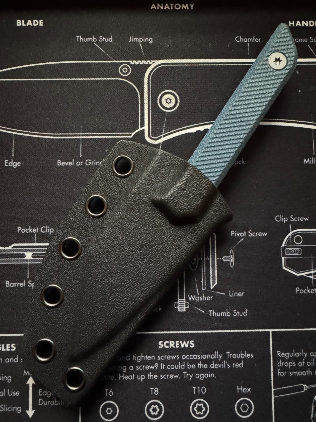 TacKnives Mini Marlin fixed Blade EDC - Blue Micarta - Satin Blade