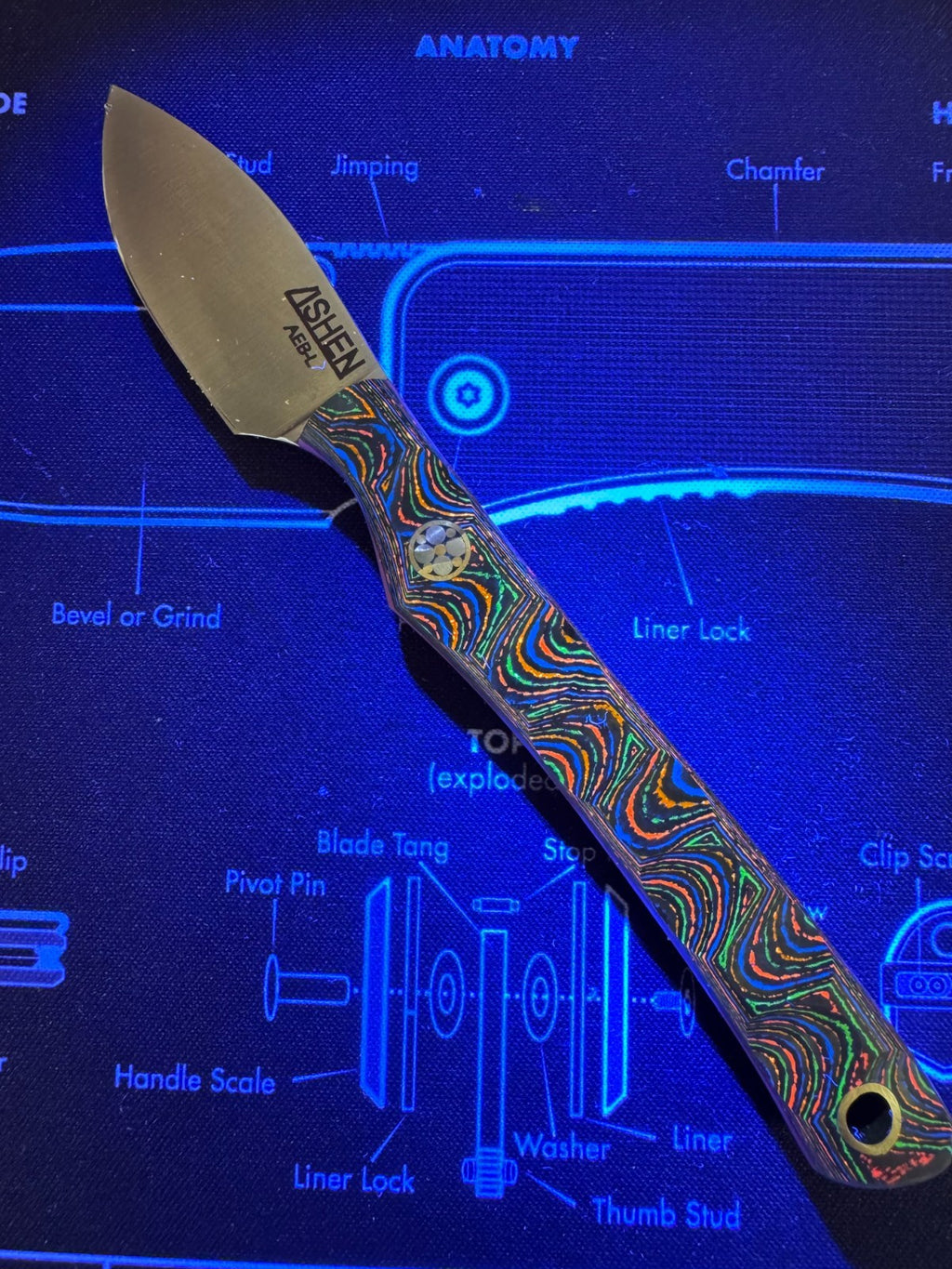 Christian Lishen Mini Scalpel 80s Camo Carbon Sculpted Handle - AEB-L Steel