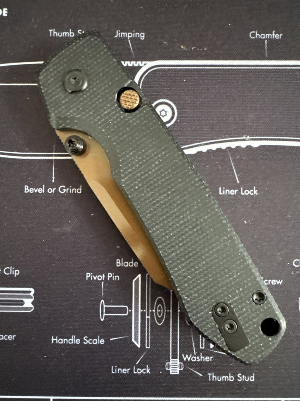 Vosteed Raccoon 2.0 Copper Dune Black Micarta Handle Folding Knife
