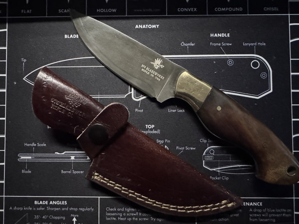 970 Bladeworks Handmade Hand Forged Hunting Knife Wood Handle w/ Sheath