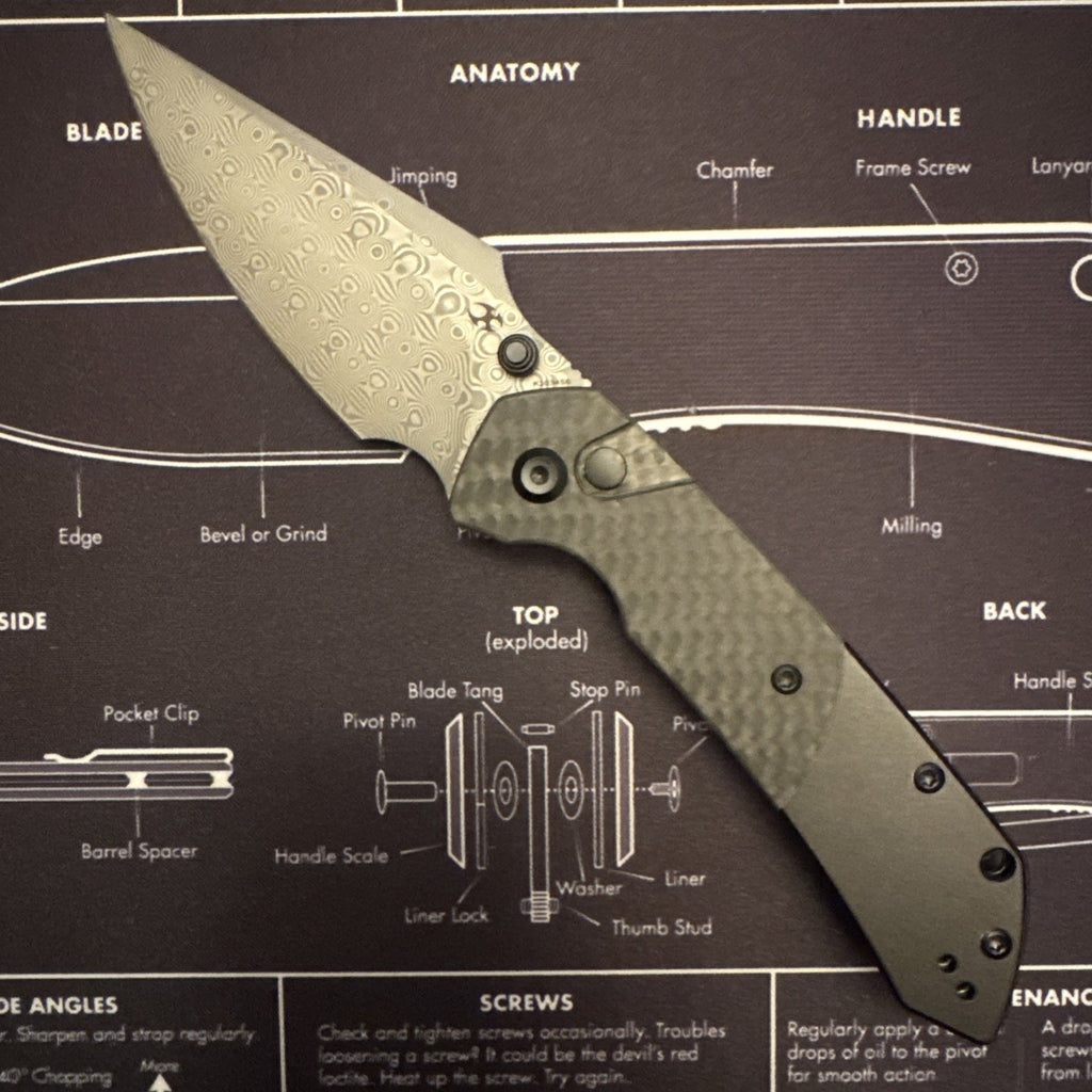 Kansept Fenrir Sparrow Damascus Blade, Carbon Fiber  Black wash Aluminum
