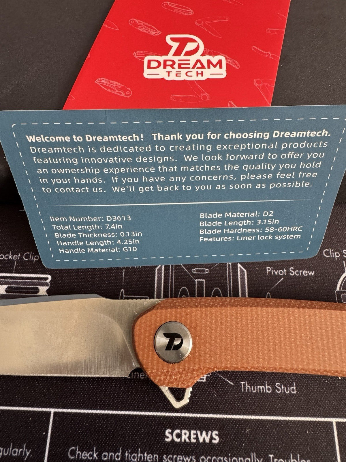 Dreamtech Linerlock Natural Micarta Folding D2 Steel Pocket Knife K3613MO