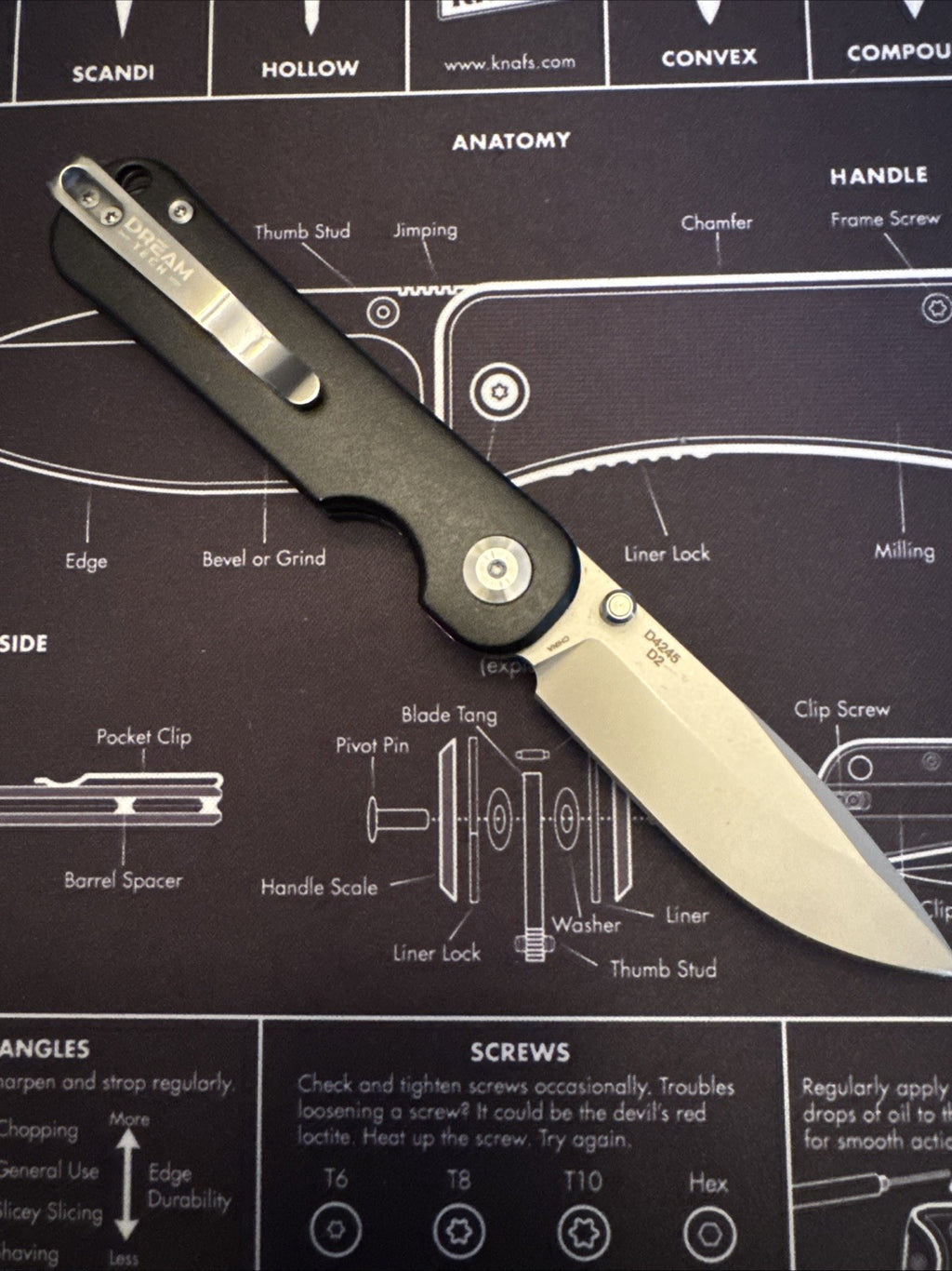 Dreamtech Button Lock, Black Aluminum Handle, D2 Blade, Model D4245AB