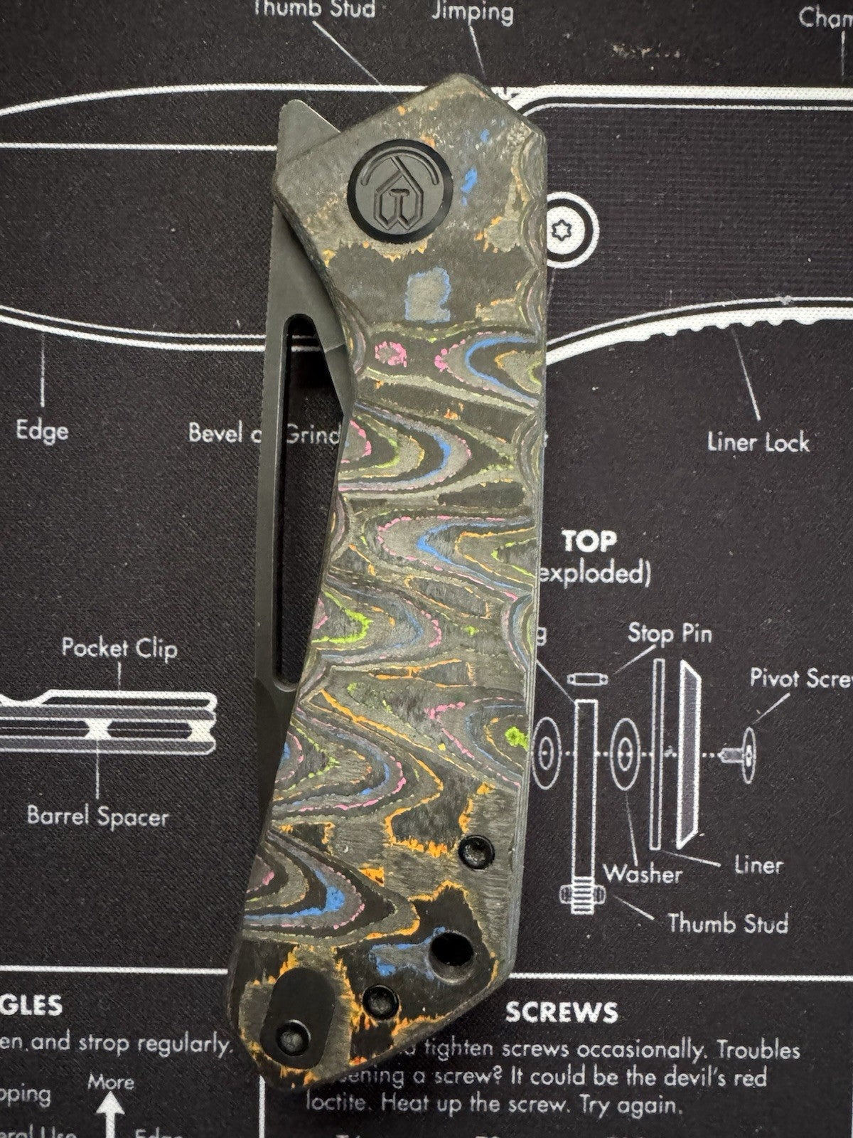 Kubey Thalia  80s Camo Carbon Knife M390 Blackwash Finish Sculpted By Lishen